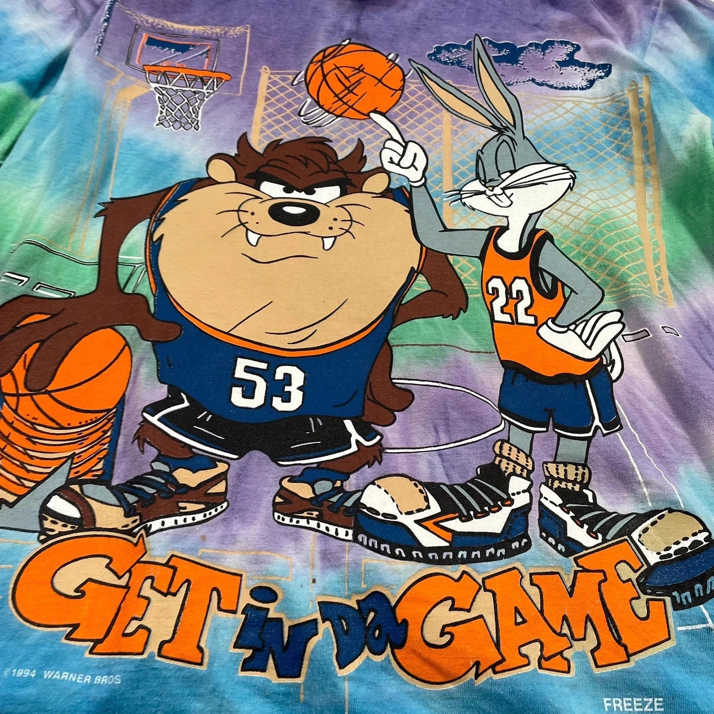 Vintage 90s Purple Looney Tunes Tie Dye Basketball Graphic T Shirt - XL