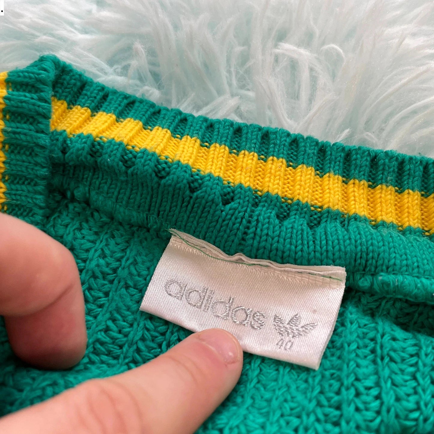 Vintage 90s Rare Adidas Knitted Jumper V Neck - Medium