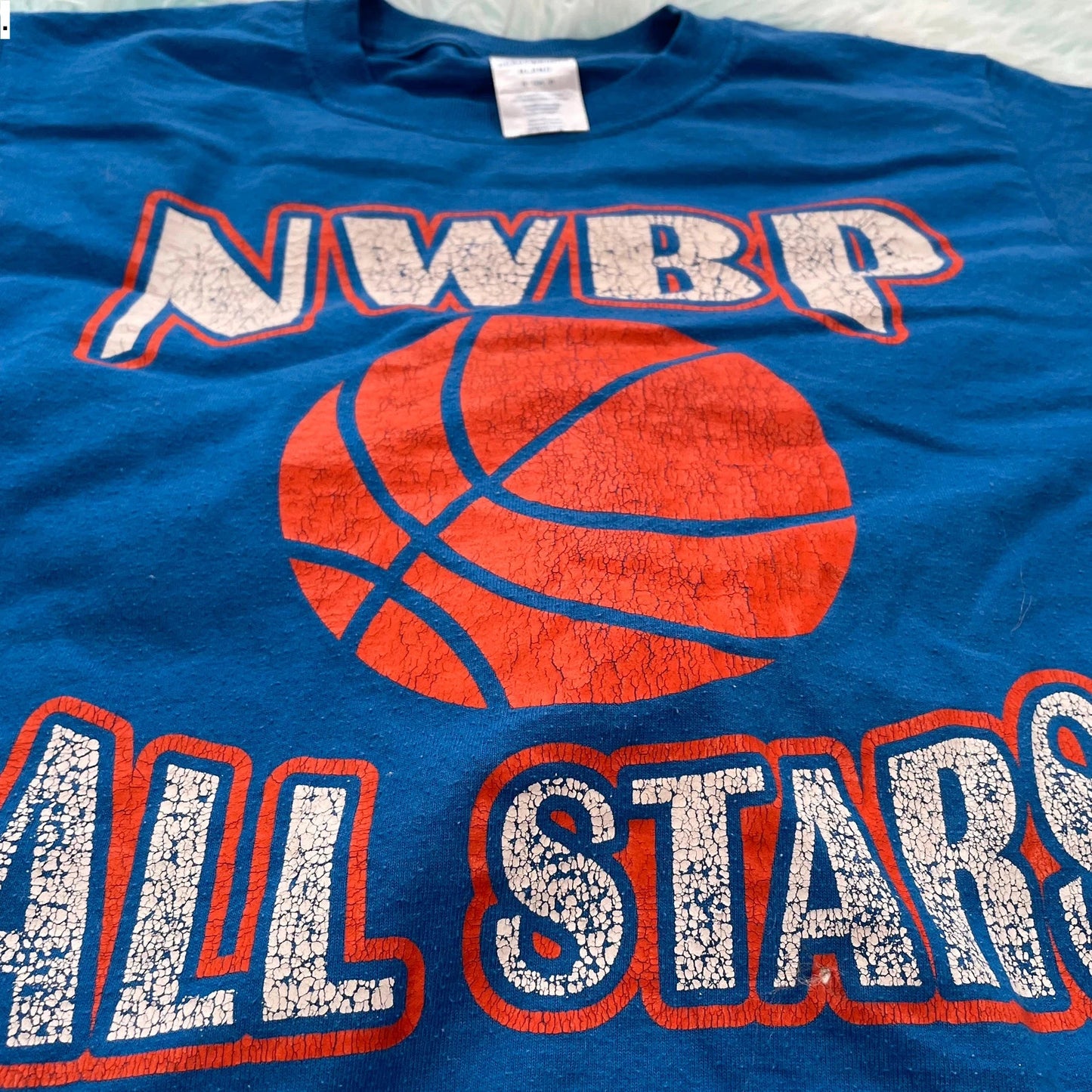 Vintage Blue Basketball Cropped Graphic T Shirt - Small