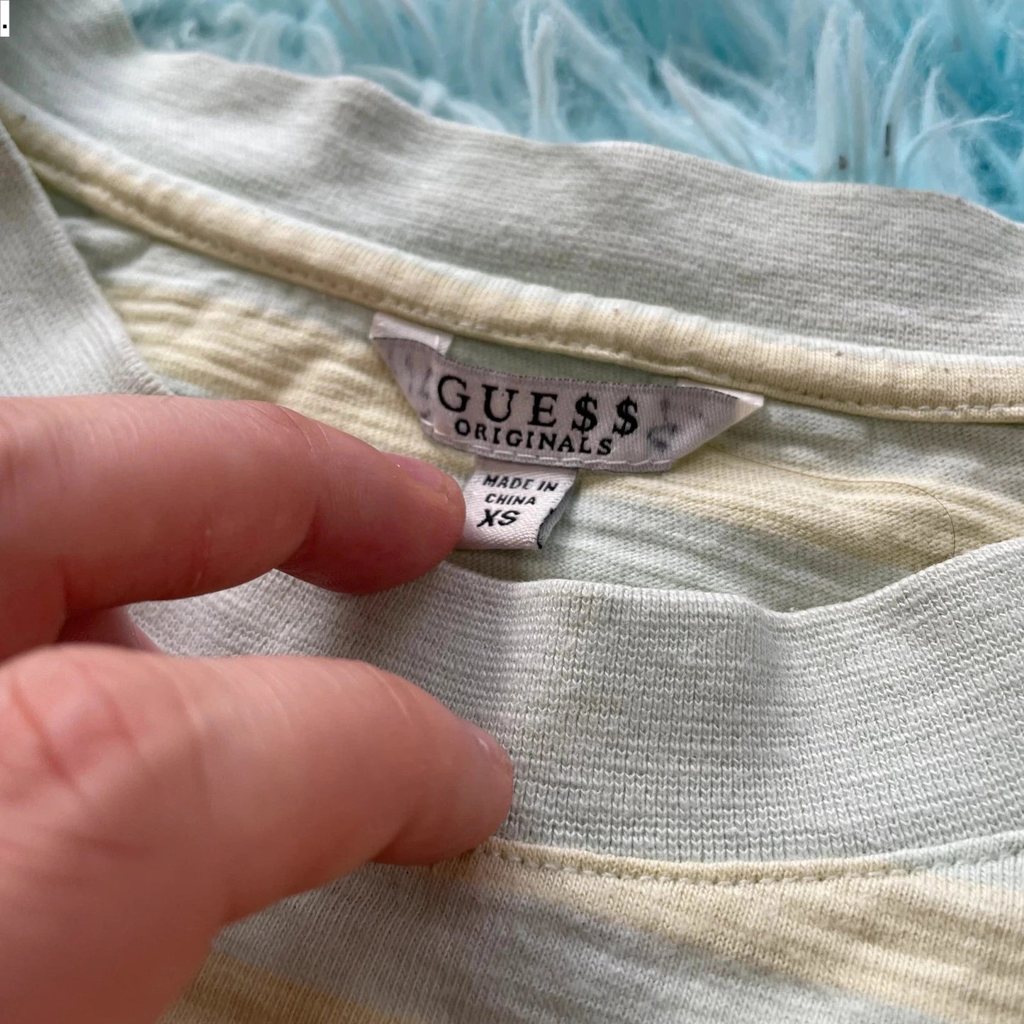 Yellow & Blue Striped Guess A$AP Rocky Cropped T Shirt - XS