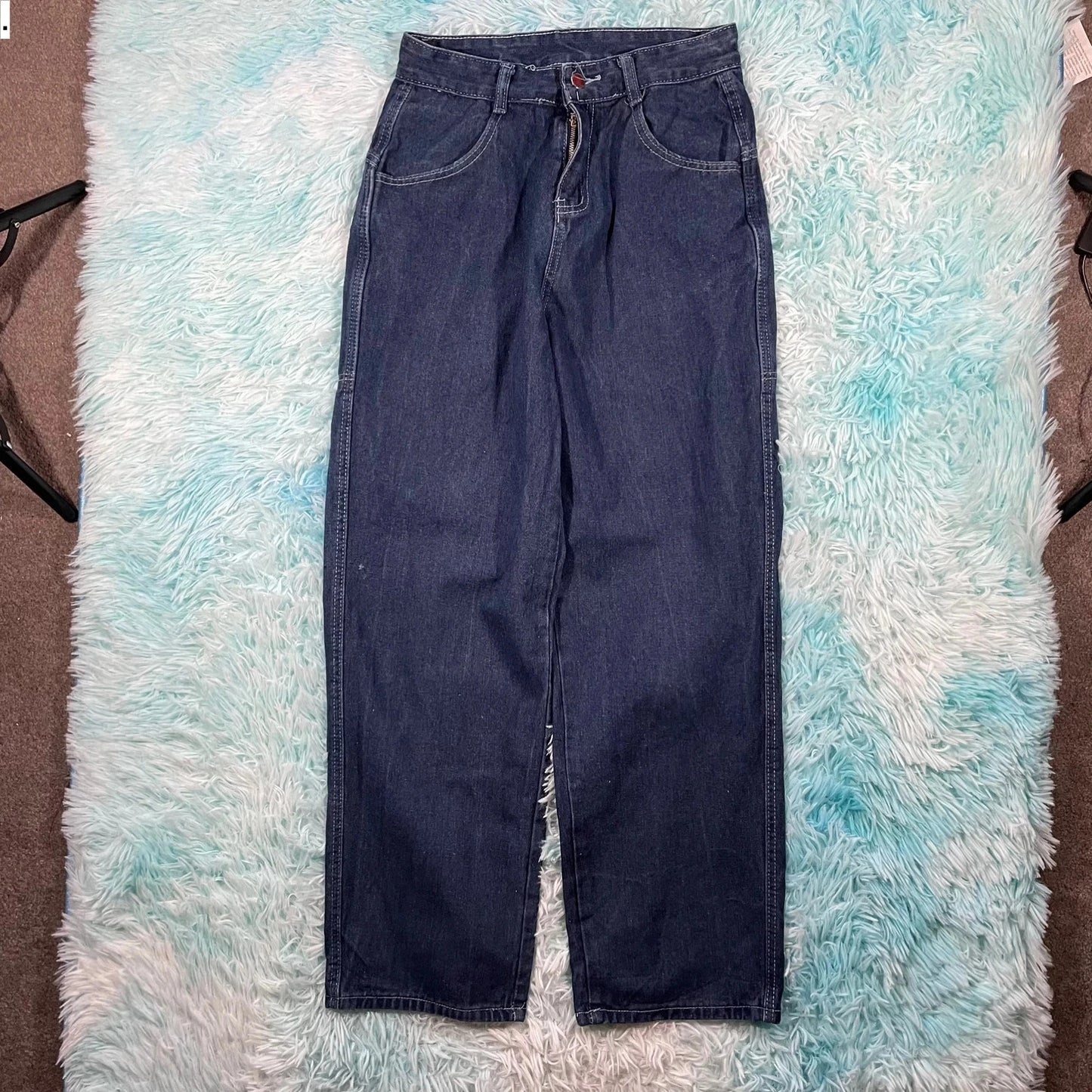 Vintage Navy Dragon Embroidered Jeans - Large