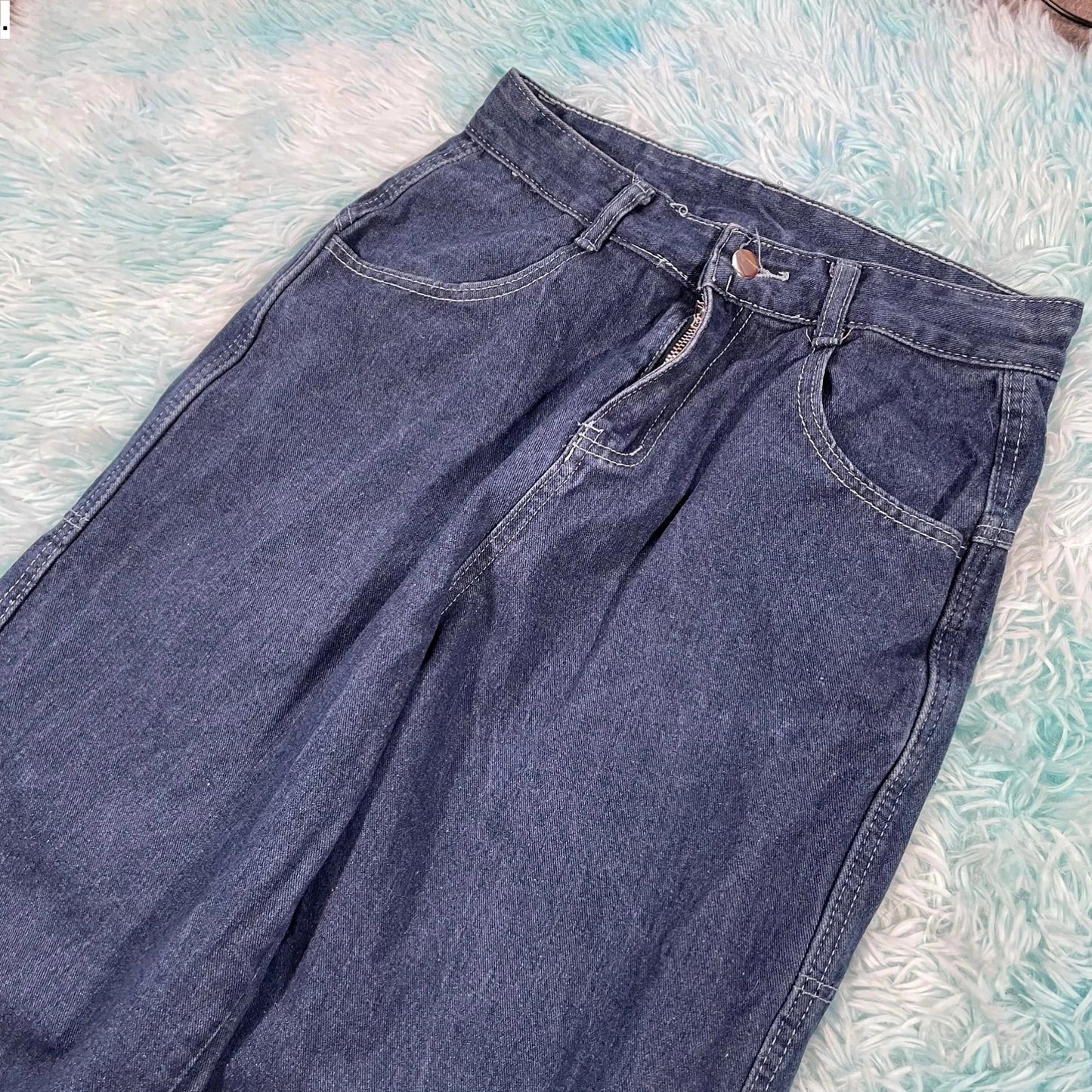 Vintage Navy Dragon Embroidered Jeans - Large