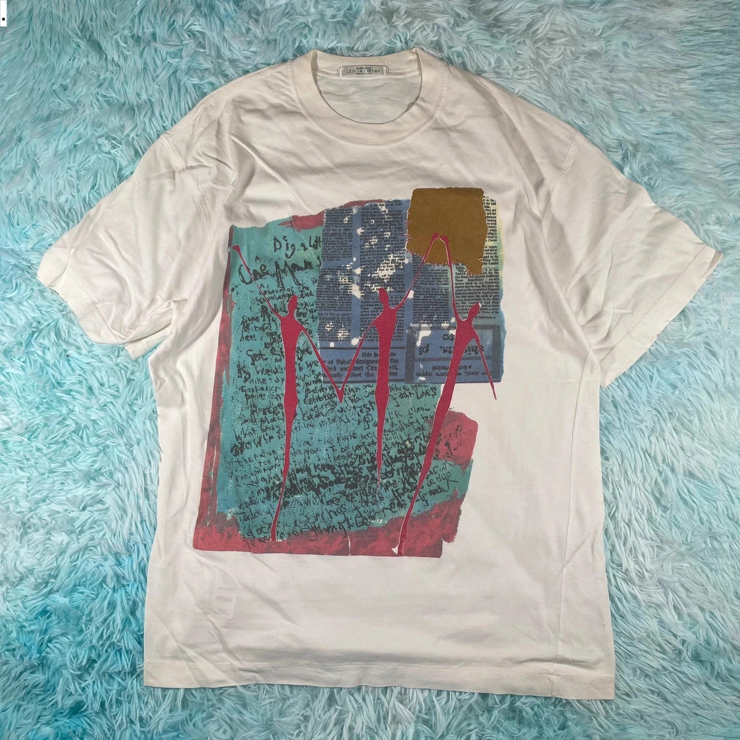 Vintage 90s White Art Graphic T Shirt - Medium