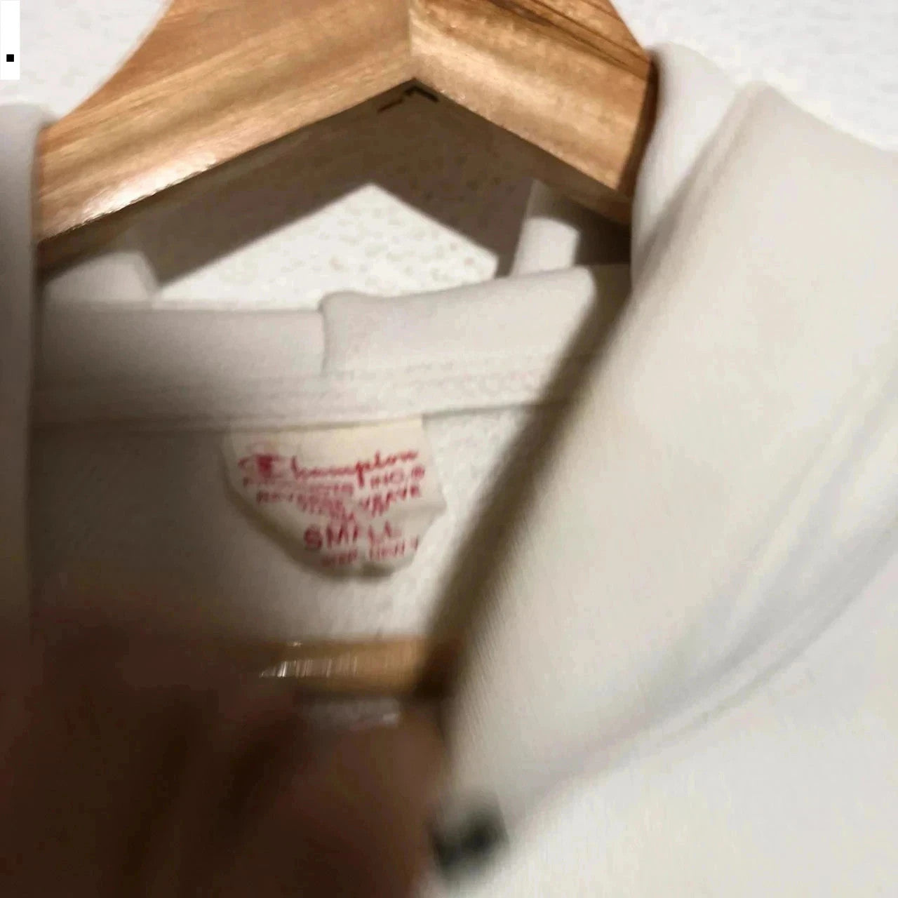 Vintage White Champion Hoodie Triple Spellout Reverse Weave - Small