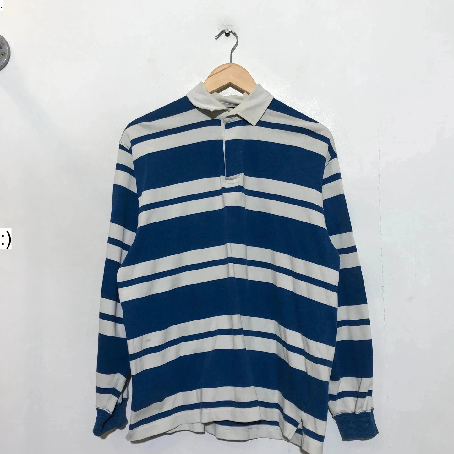 Vintage 90s Blue & White Striped St Michael Rugby Polo Shirt - Medium