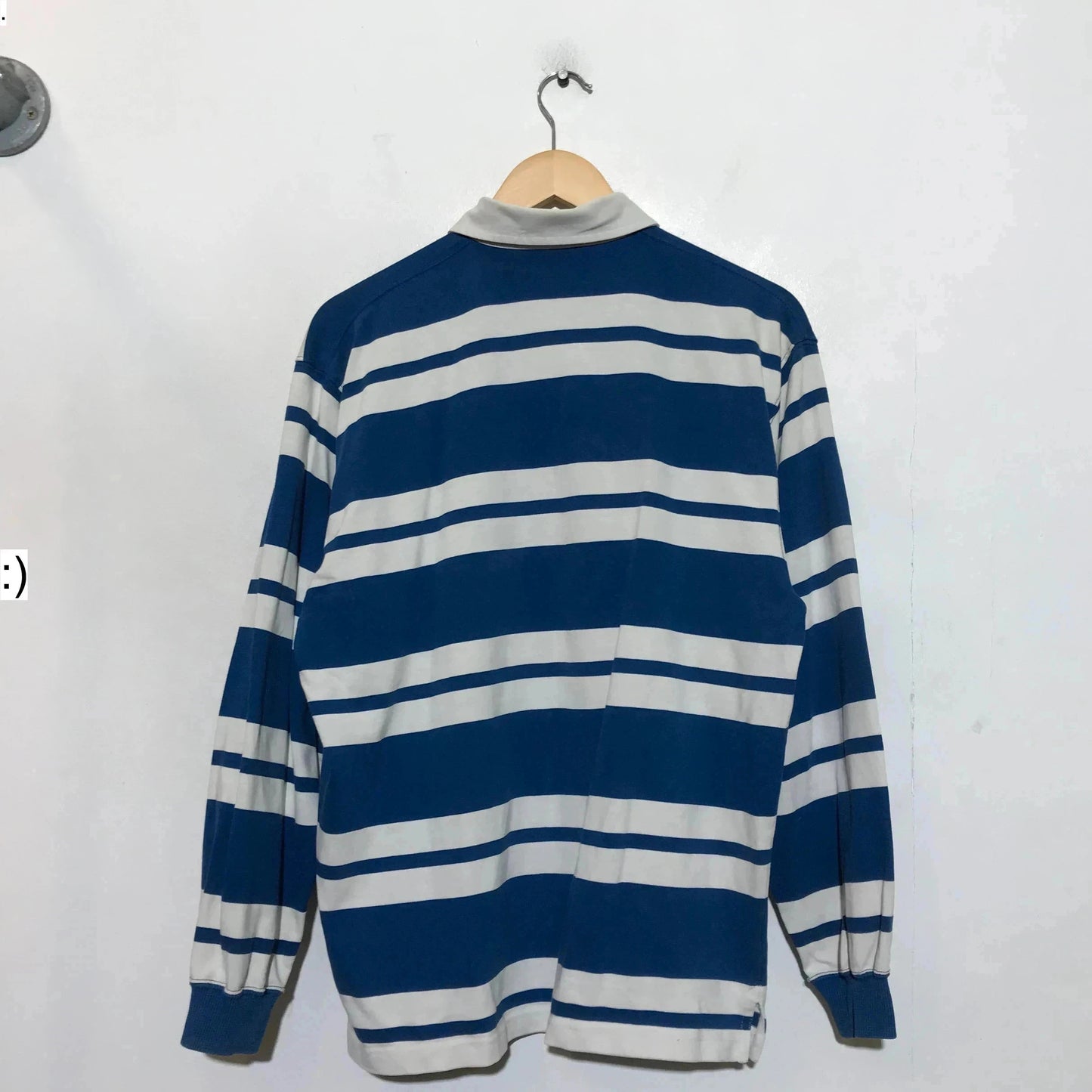 Vintage 90s Blue & White Striped St Michael Rugby Polo Shirt - Medium