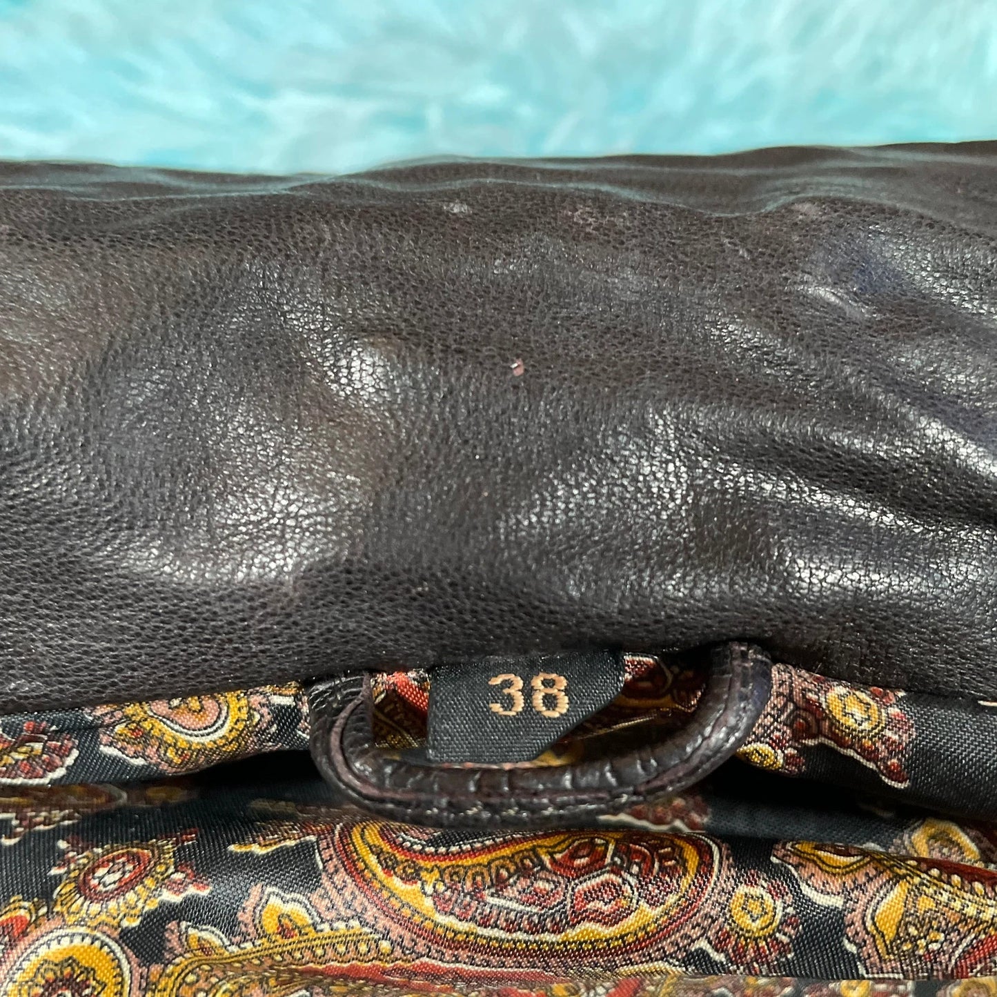 Vintage 90s Brown Leather Jacket Paisley Lining - Small