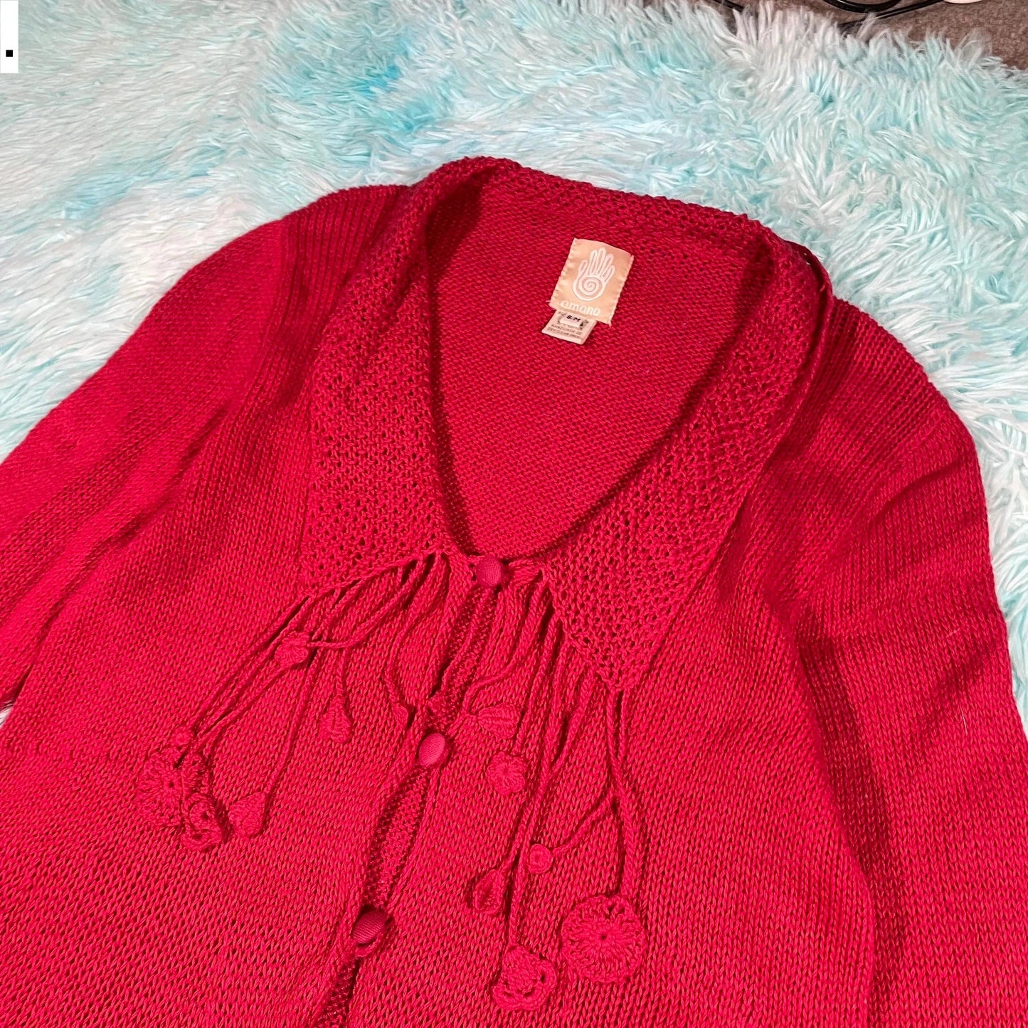 Vintage Red Amano Knitted Cardigan - Small