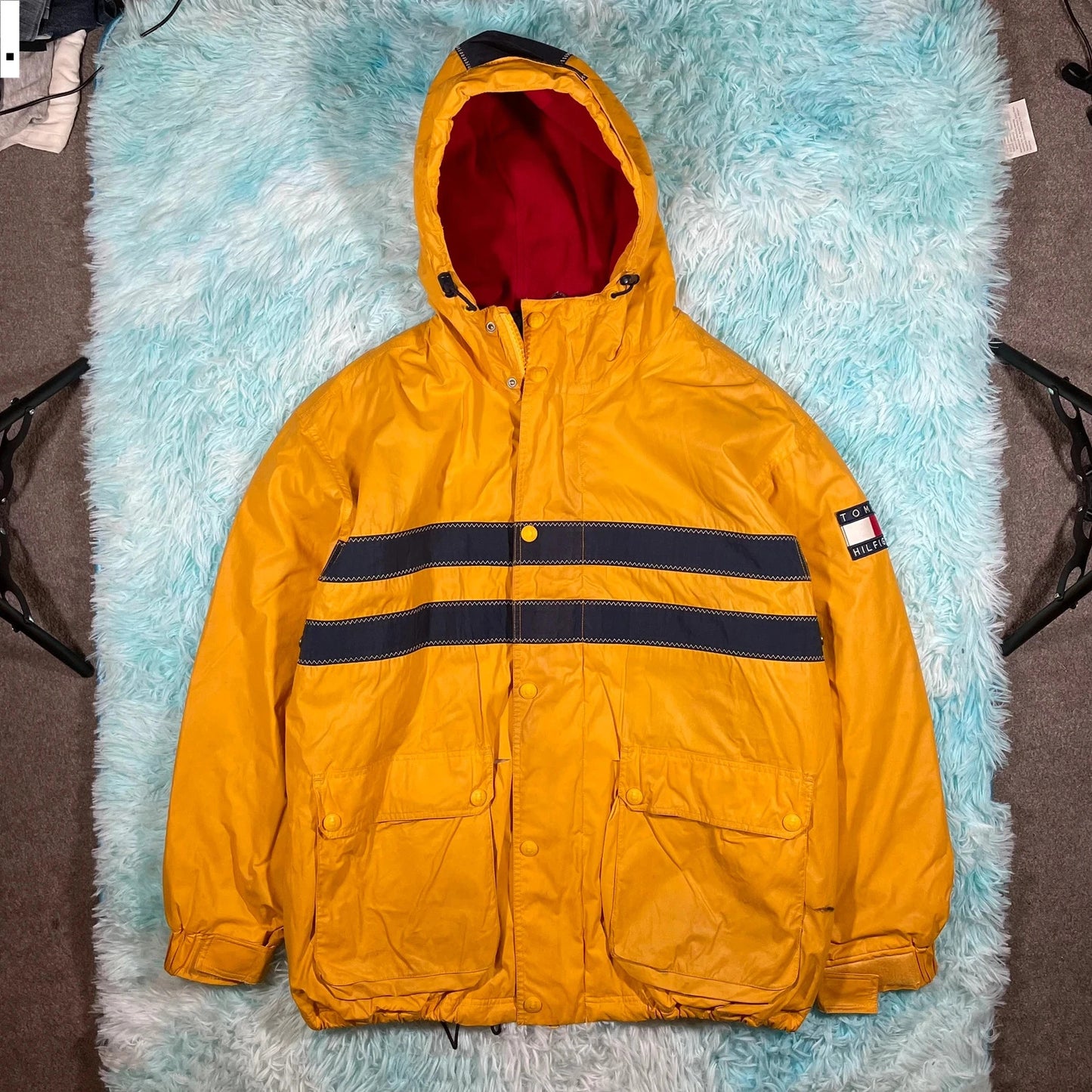 Vintage 90s Yellow Tommy Hilfiger Fleeced Jacket - Large