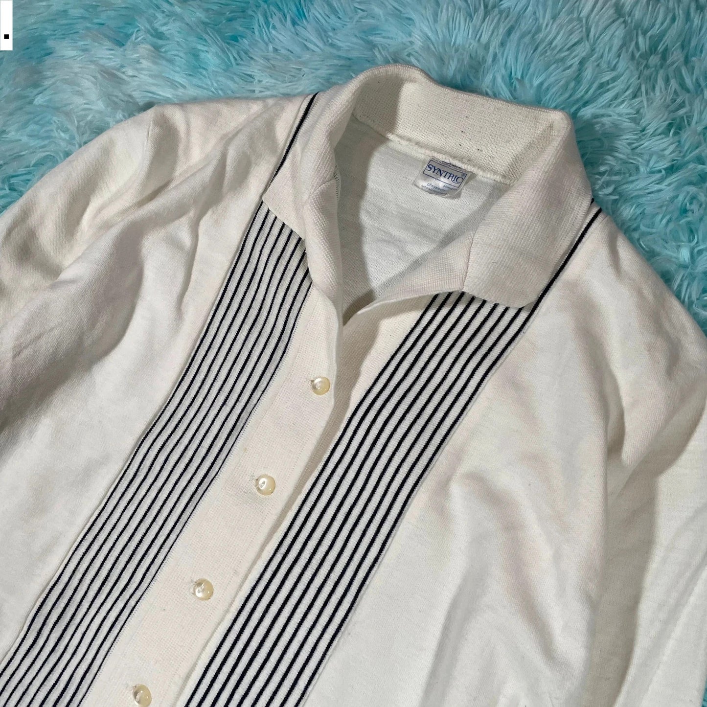Vintage 80s White Striped Shirt - Medium
