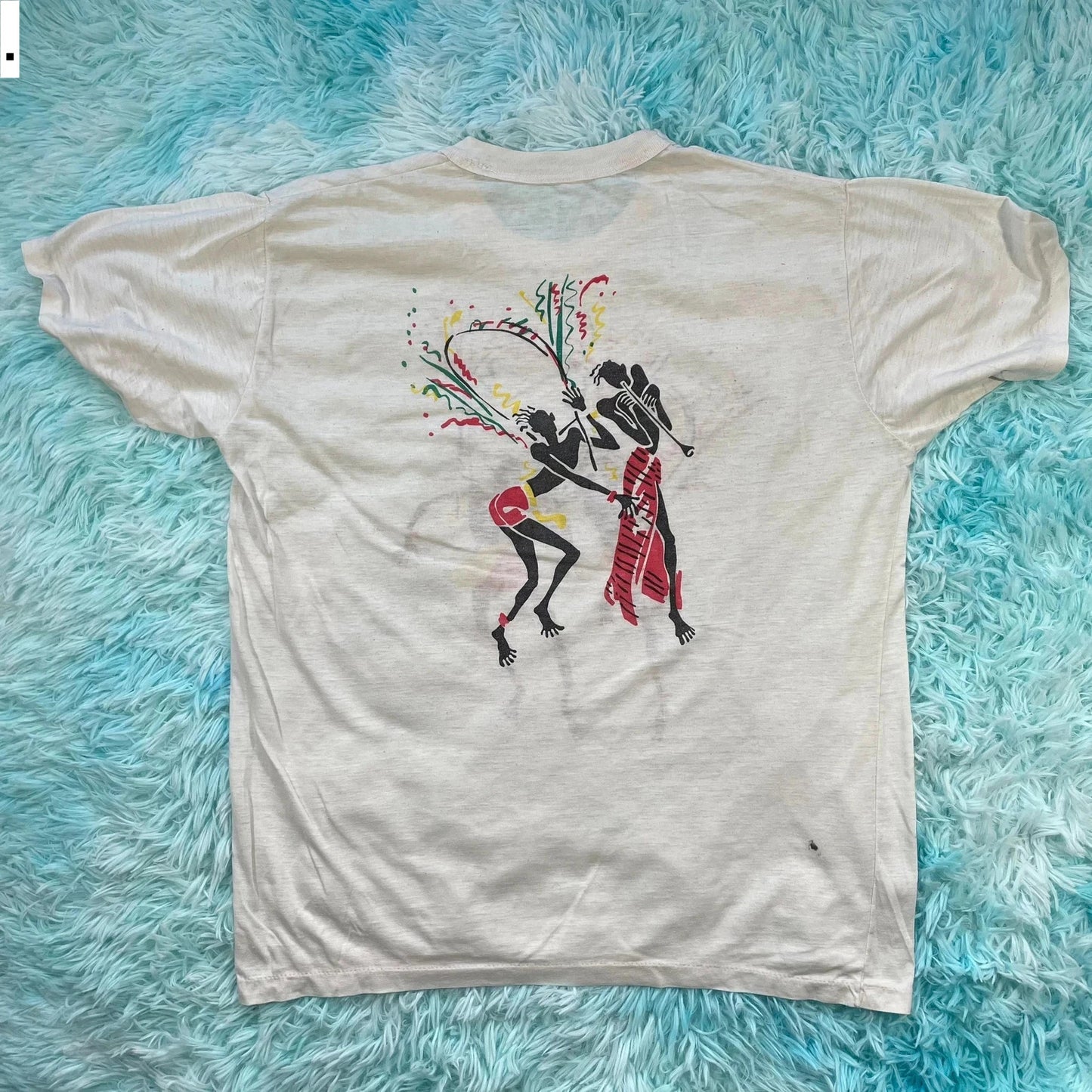 Vintage 80s White Carnival Graphic T Shirt - Medium