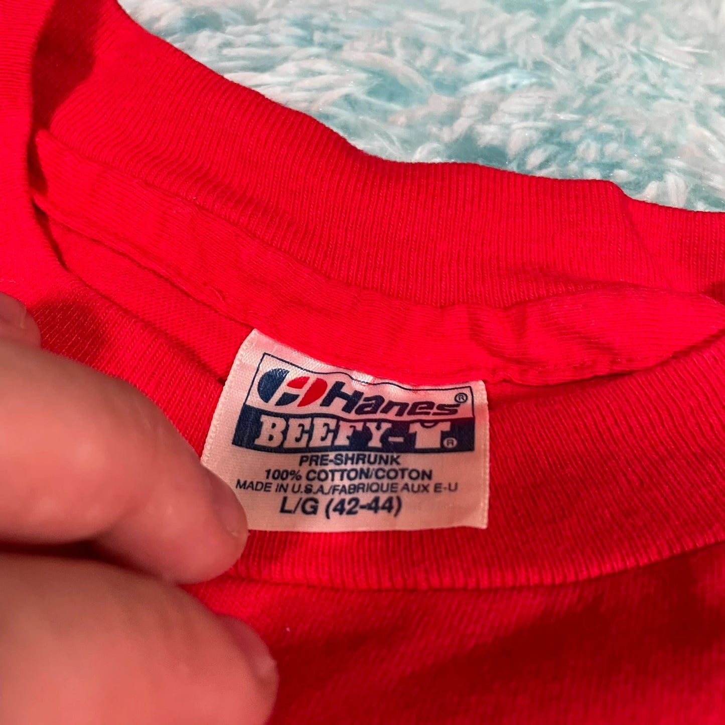 Vintage 90s Red Long Beach Graphic T Shirt - Large