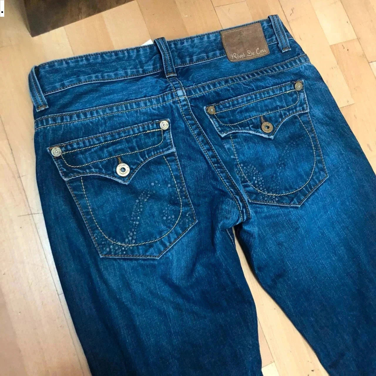 Vintage 00s Blue Rivet de Cru Baggy Jeans Straight Leg - 36W 32L