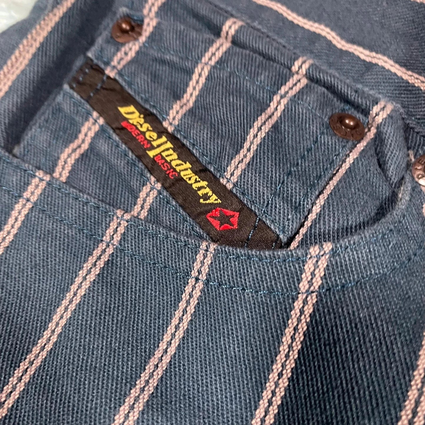 Vintage 90s Navy Pinstriped Diesel Jeans - 30W 32L