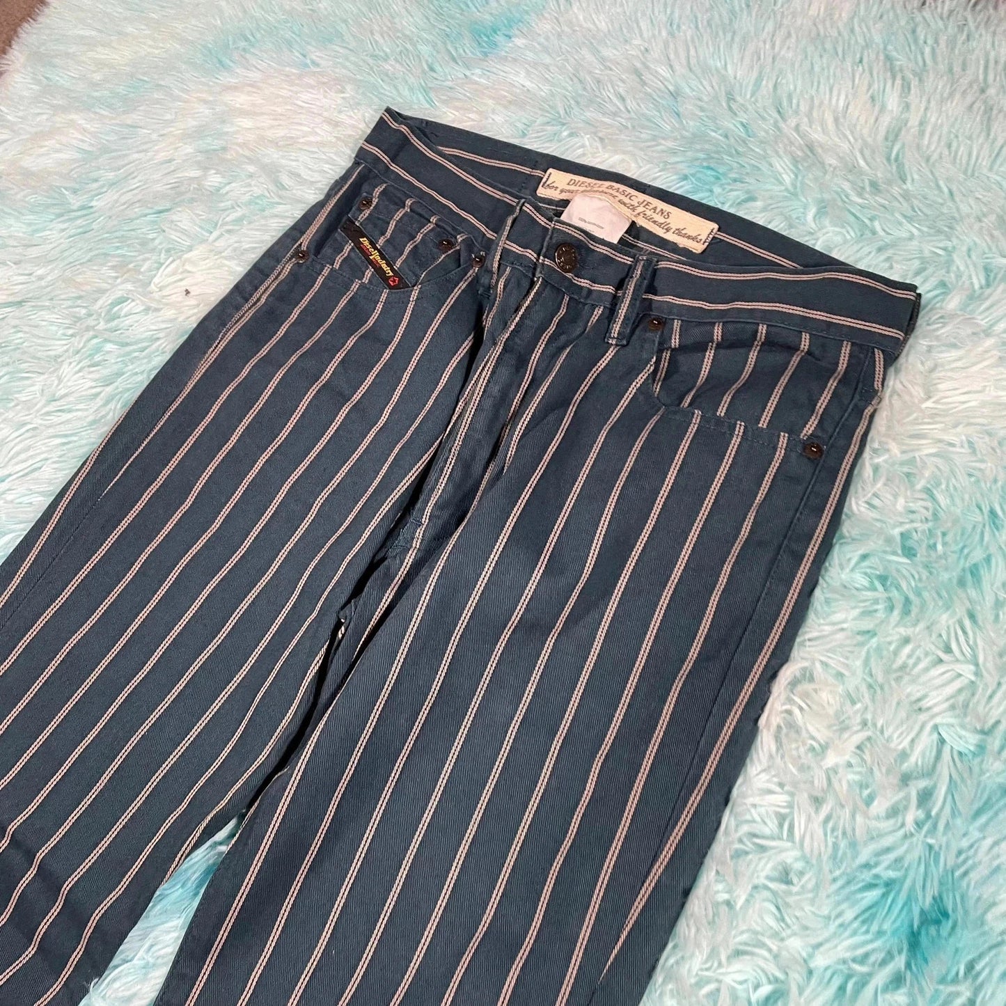 Vintage 90s Navy Pinstriped Diesel Jeans - 30W 32L