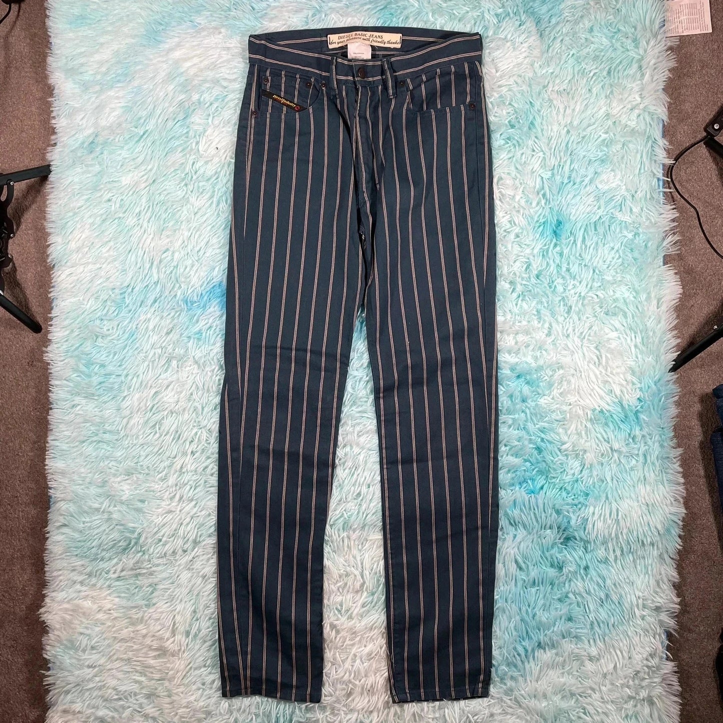 Vintage 90s Navy Pinstriped Diesel Jeans - 30W 32L