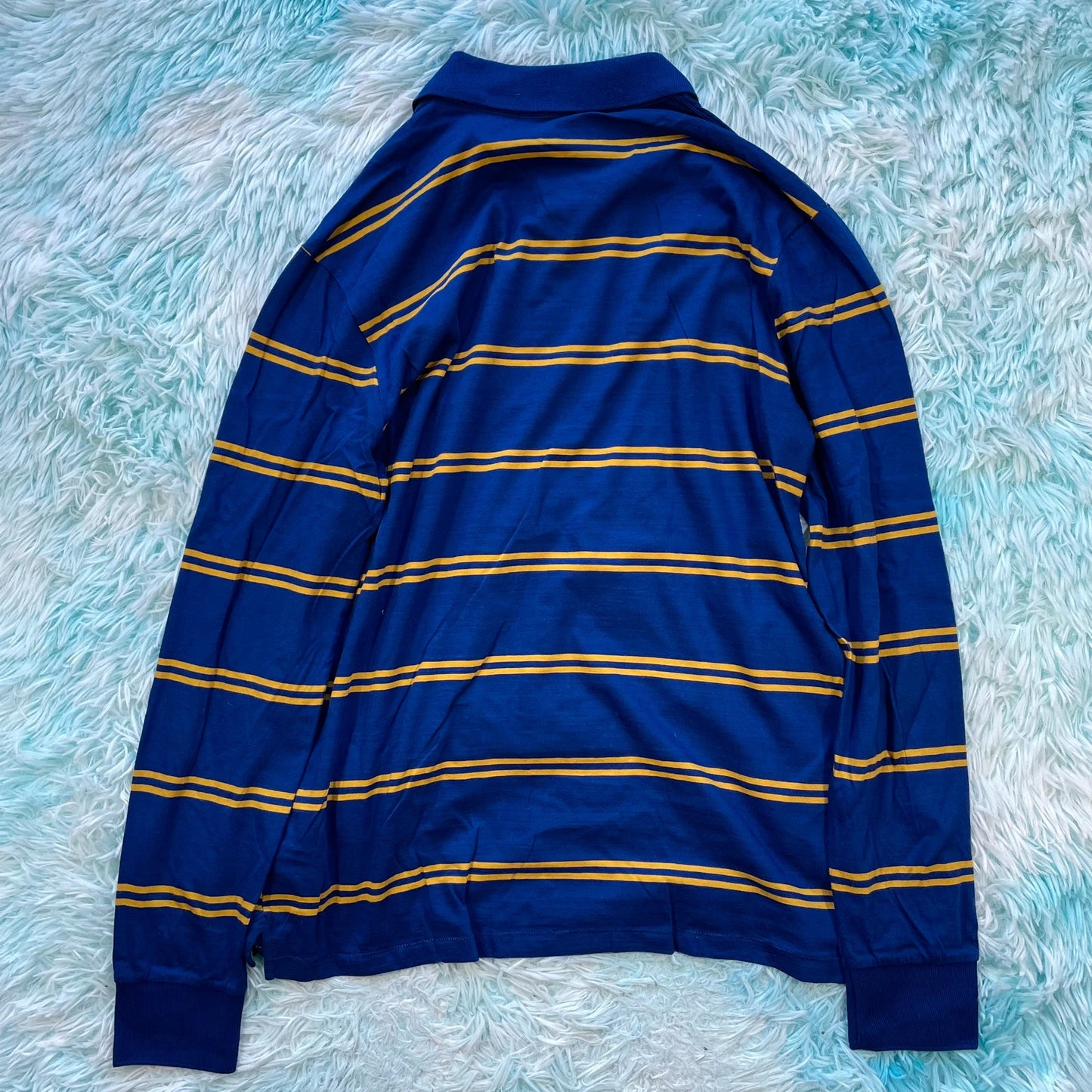 Blue & Yellow Striped Paul Smith Polo Shirt Long Sleeve - Medium