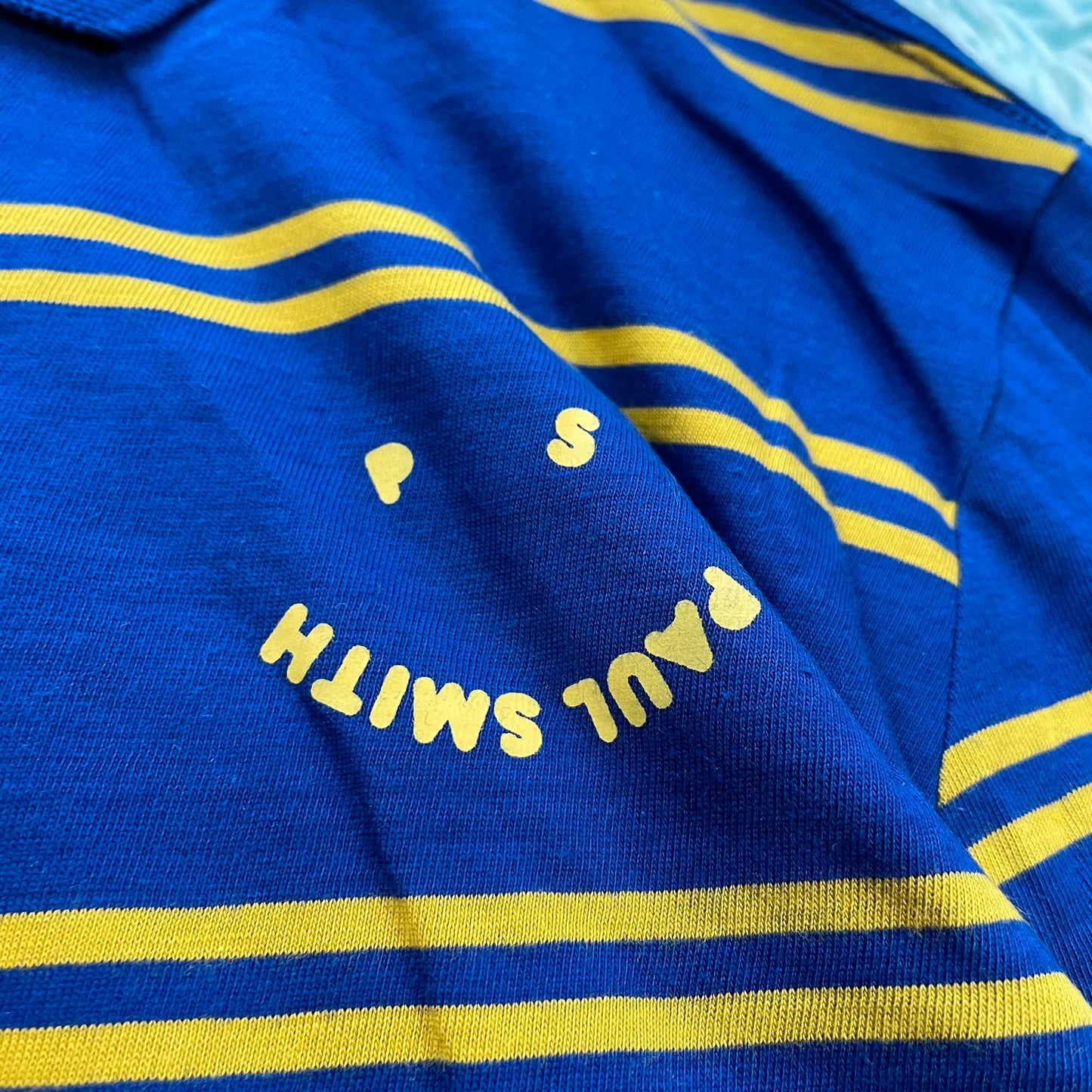 Blue & Yellow Striped Paul Smith Polo Shirt Long Sleeve - Medium