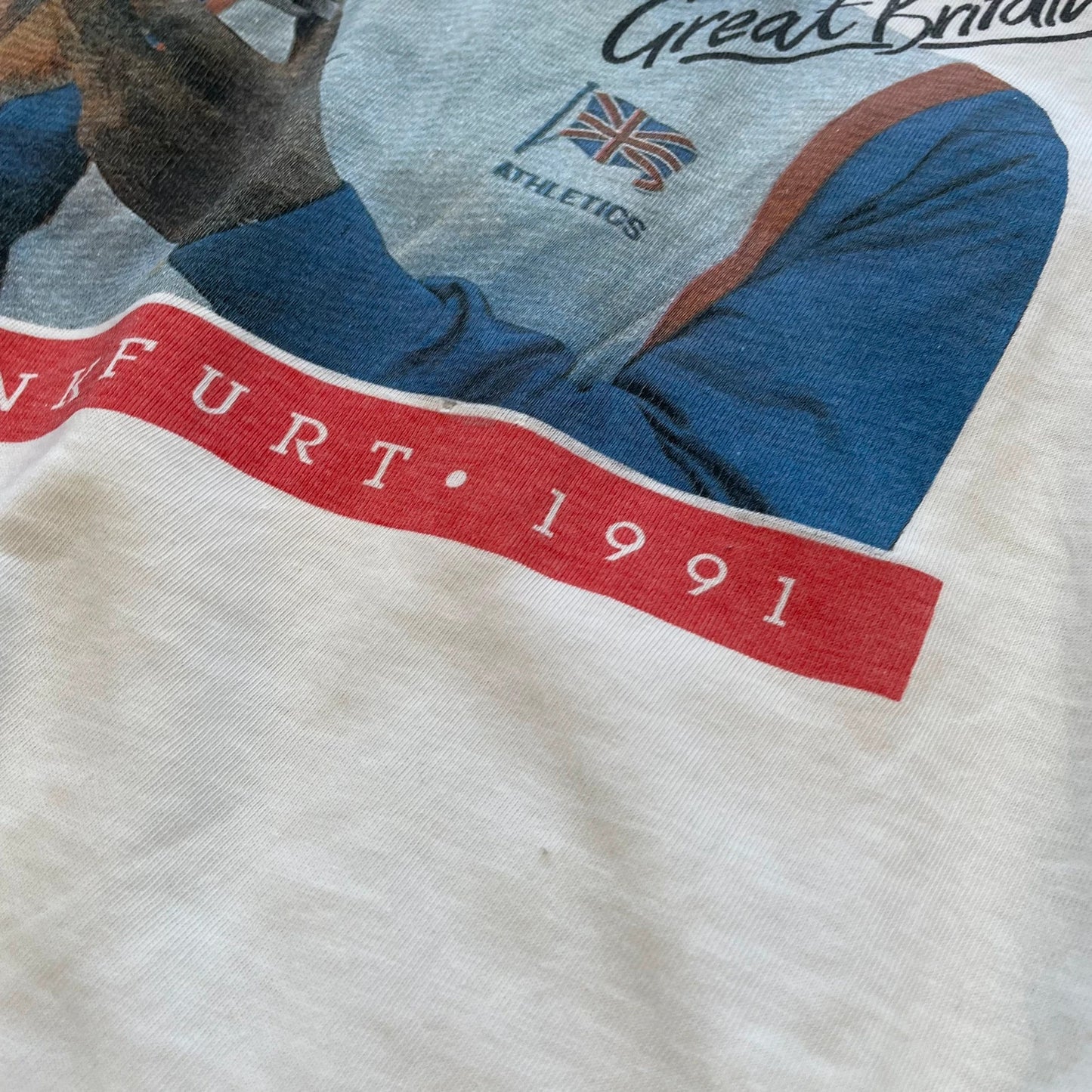 Vintage White 1991 Athletics European Cup Graphic T Shirt - Medium