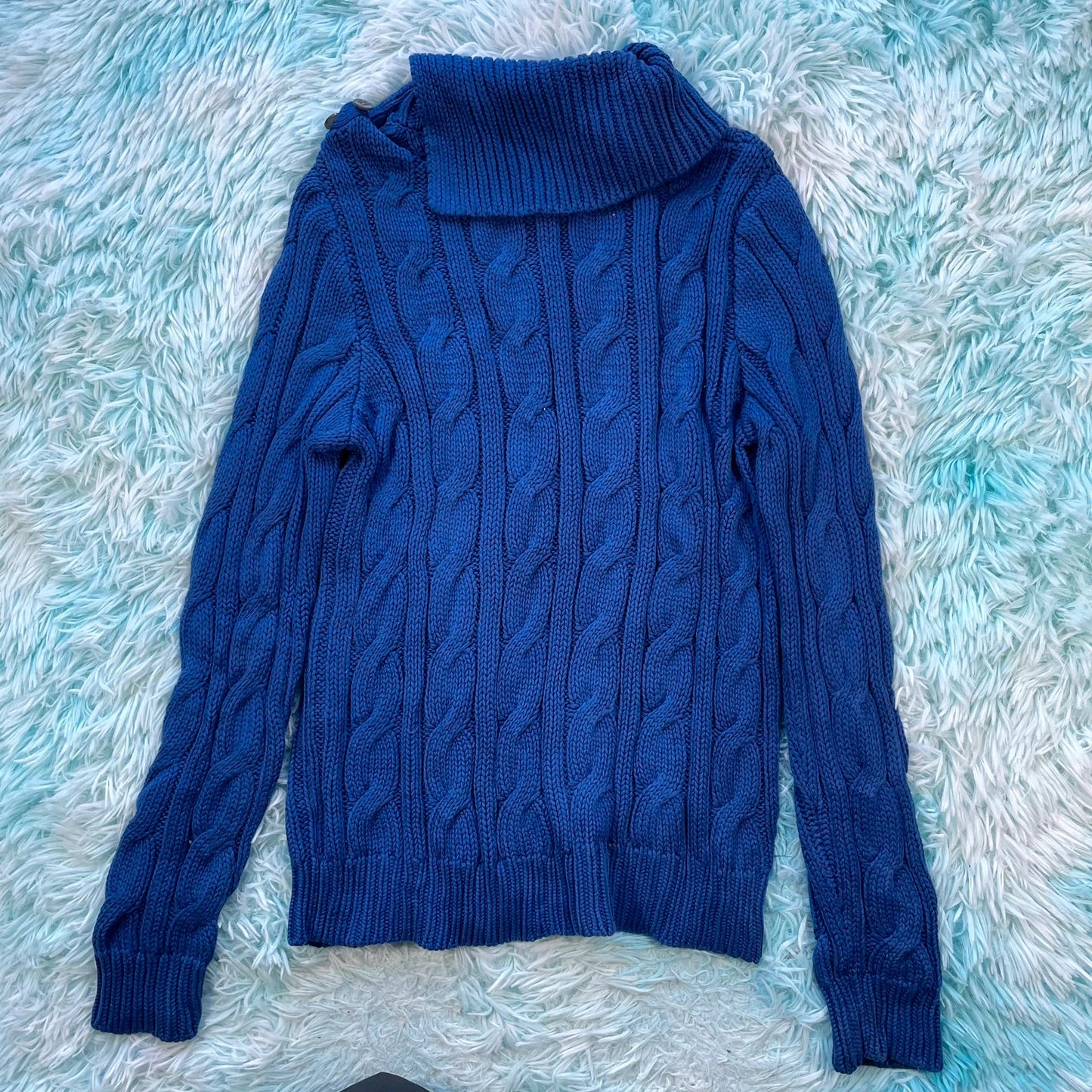 Blue Ralph Lauren Cable Knitted Jumper Collared - Large