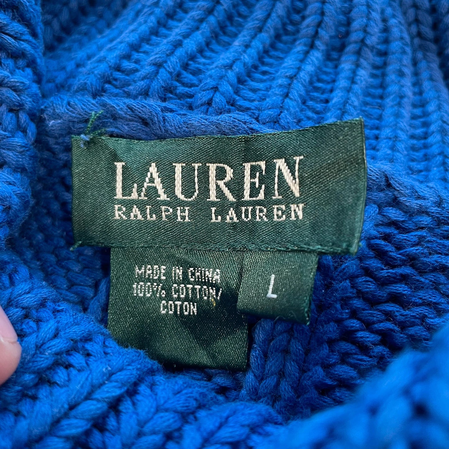 Blue Ralph Lauren Cable Knitted Jumper Collared - Large