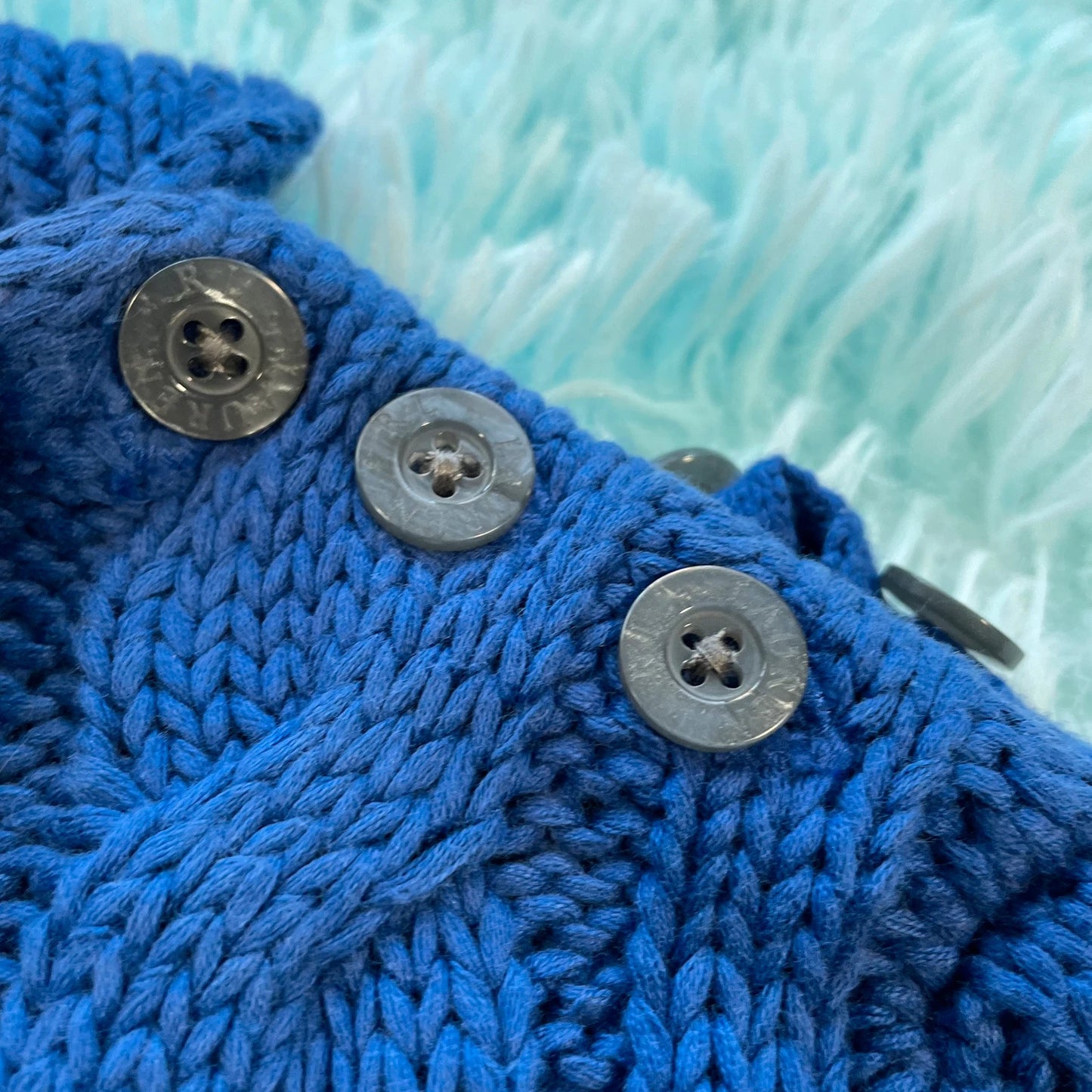 Blue Ralph Lauren Cable Knitted Jumper Collared - Large