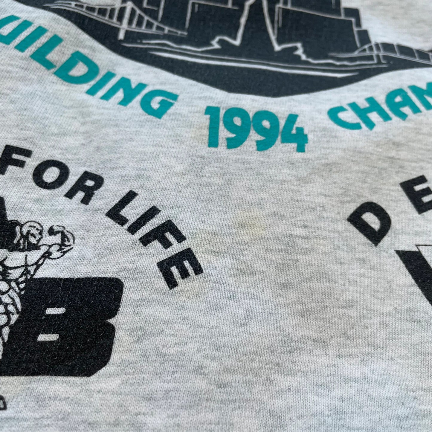 Vintage 90s Grey Bodybuilding Graphic T Shirt - XL