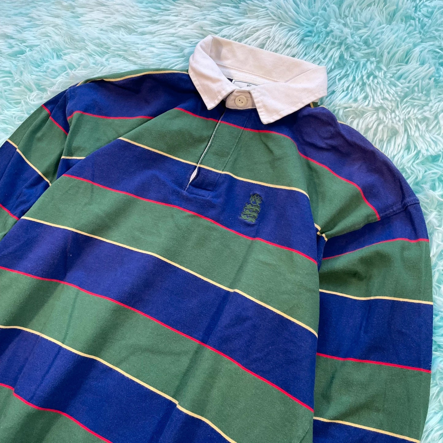 Green & Blue Striped Kent & Curwen Rugby Shirt - Large