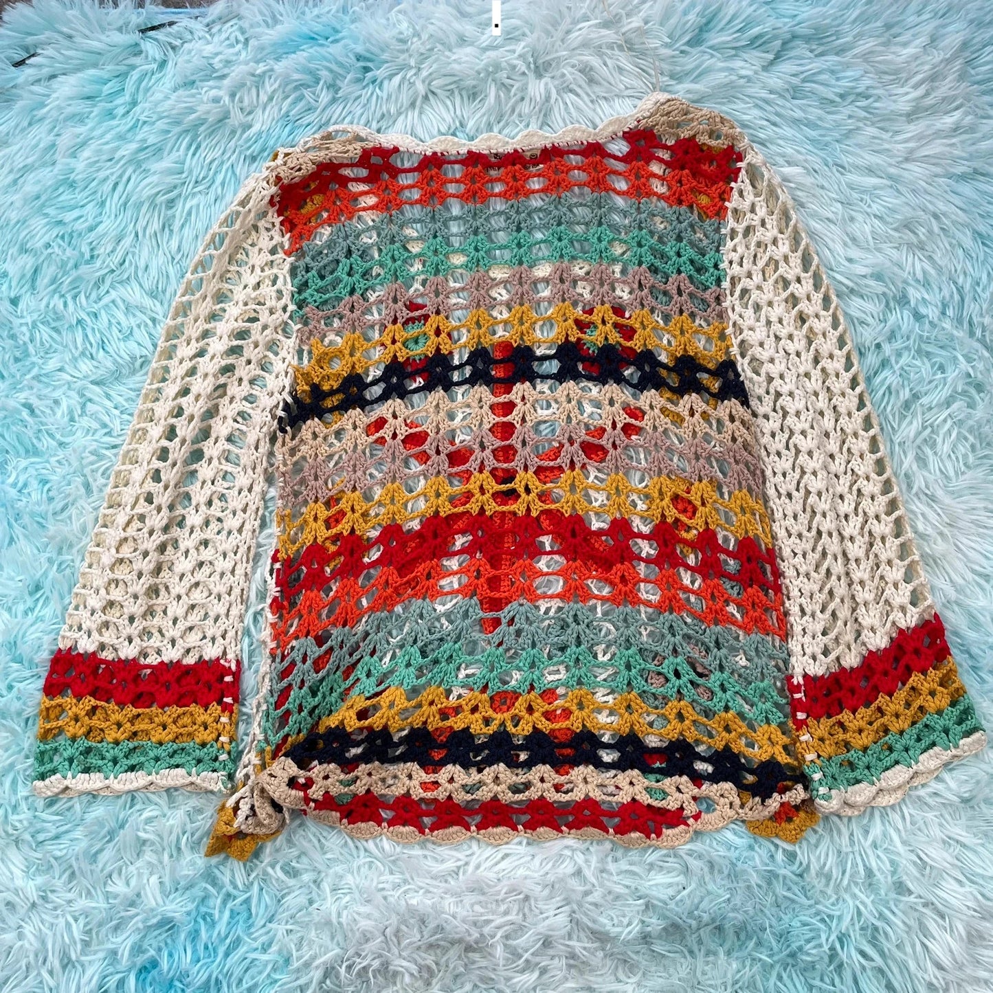 Vintage Floral Crochet Knit Jumper - Small