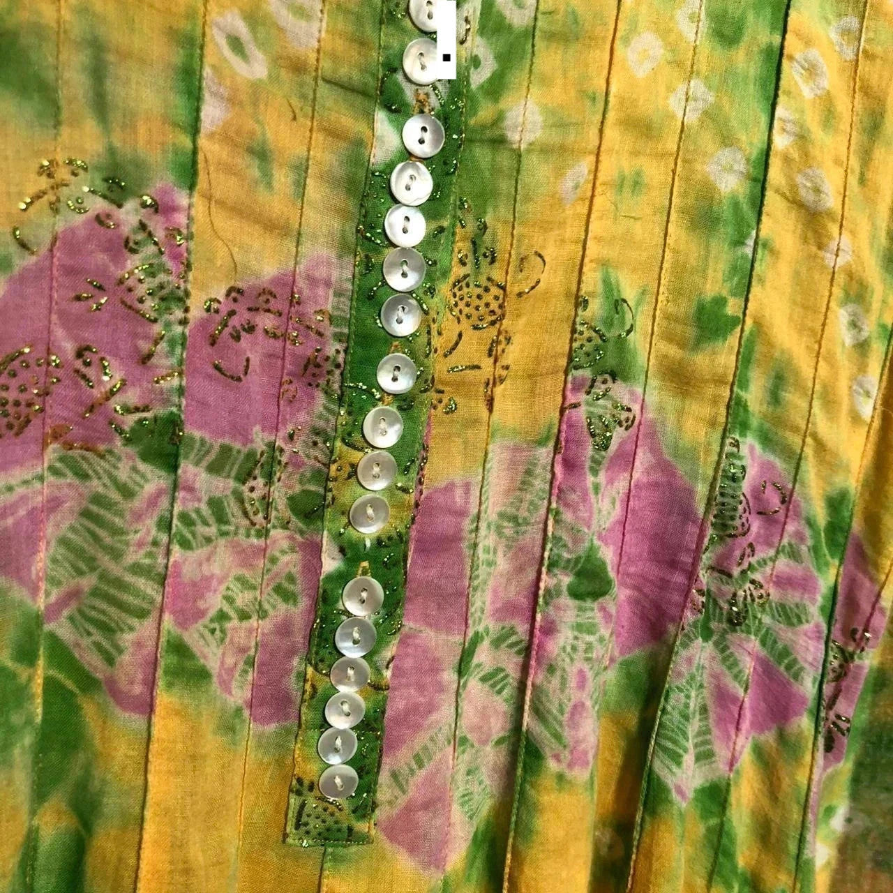Vintage 1970s Juliet Dunn Hippie Dress Green Floral Tie Dye