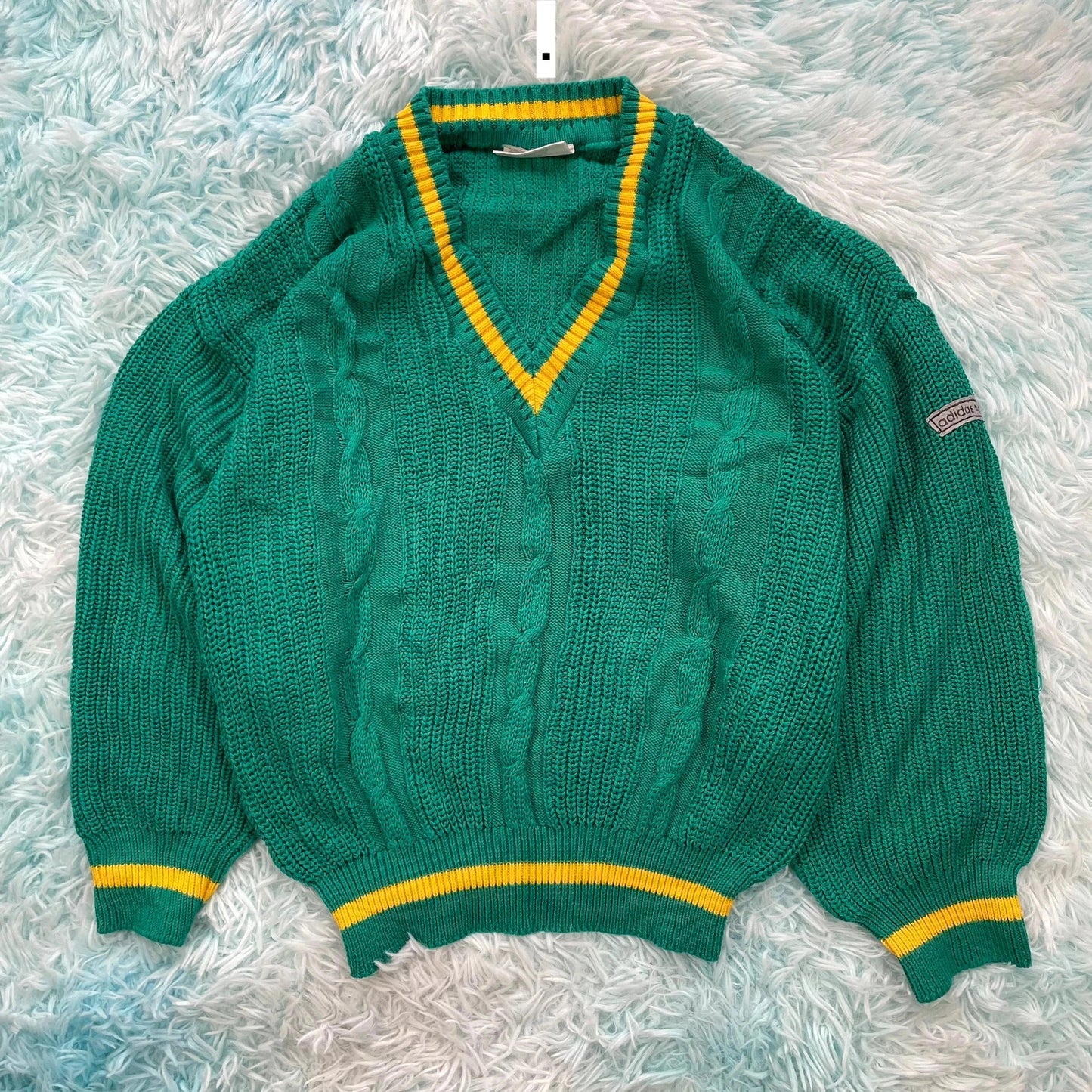 Vintage 90s Rare Adidas Knitted Jumper V Neck - Medium