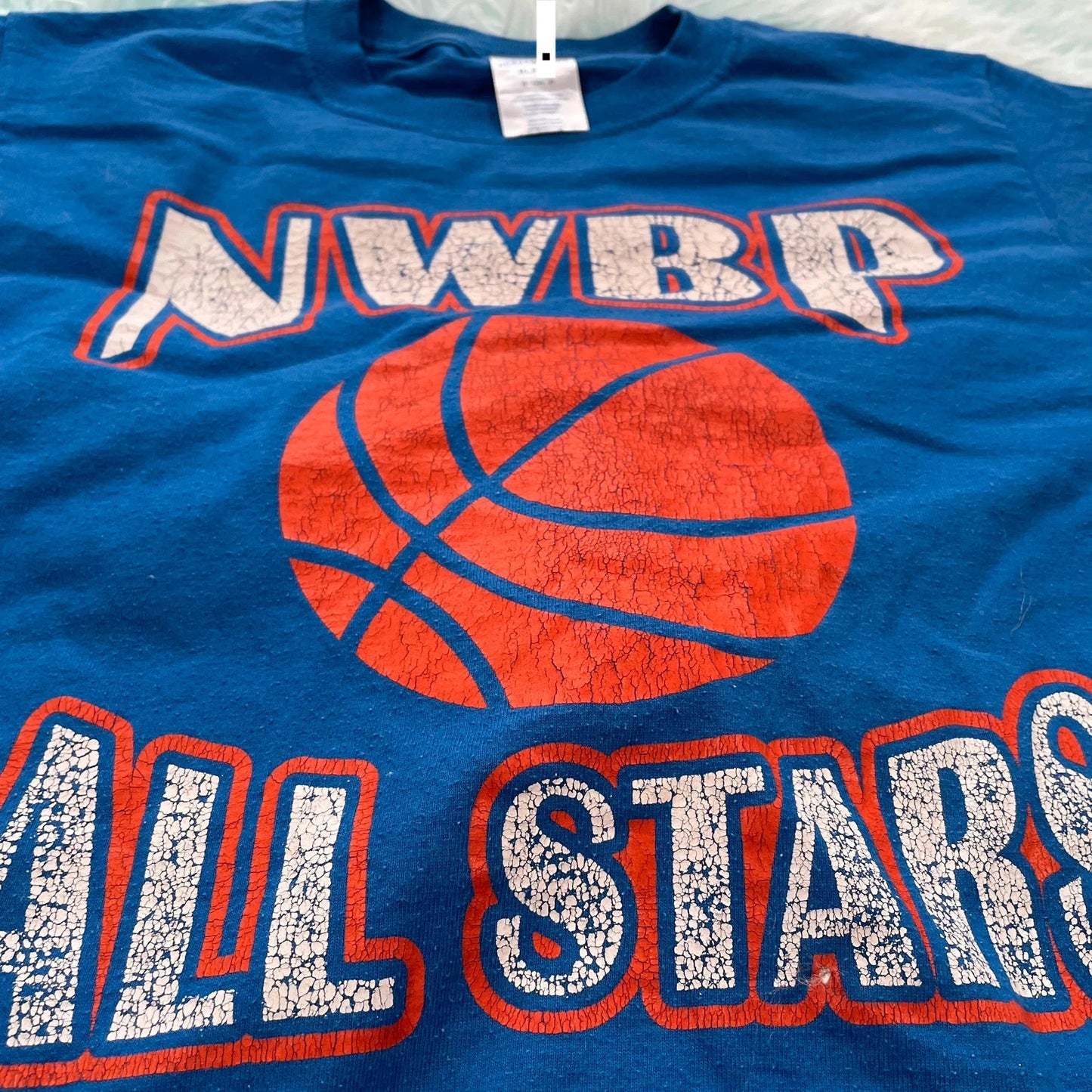 Vintage Blue Basketball Cropped Graphic T Shirt - Small