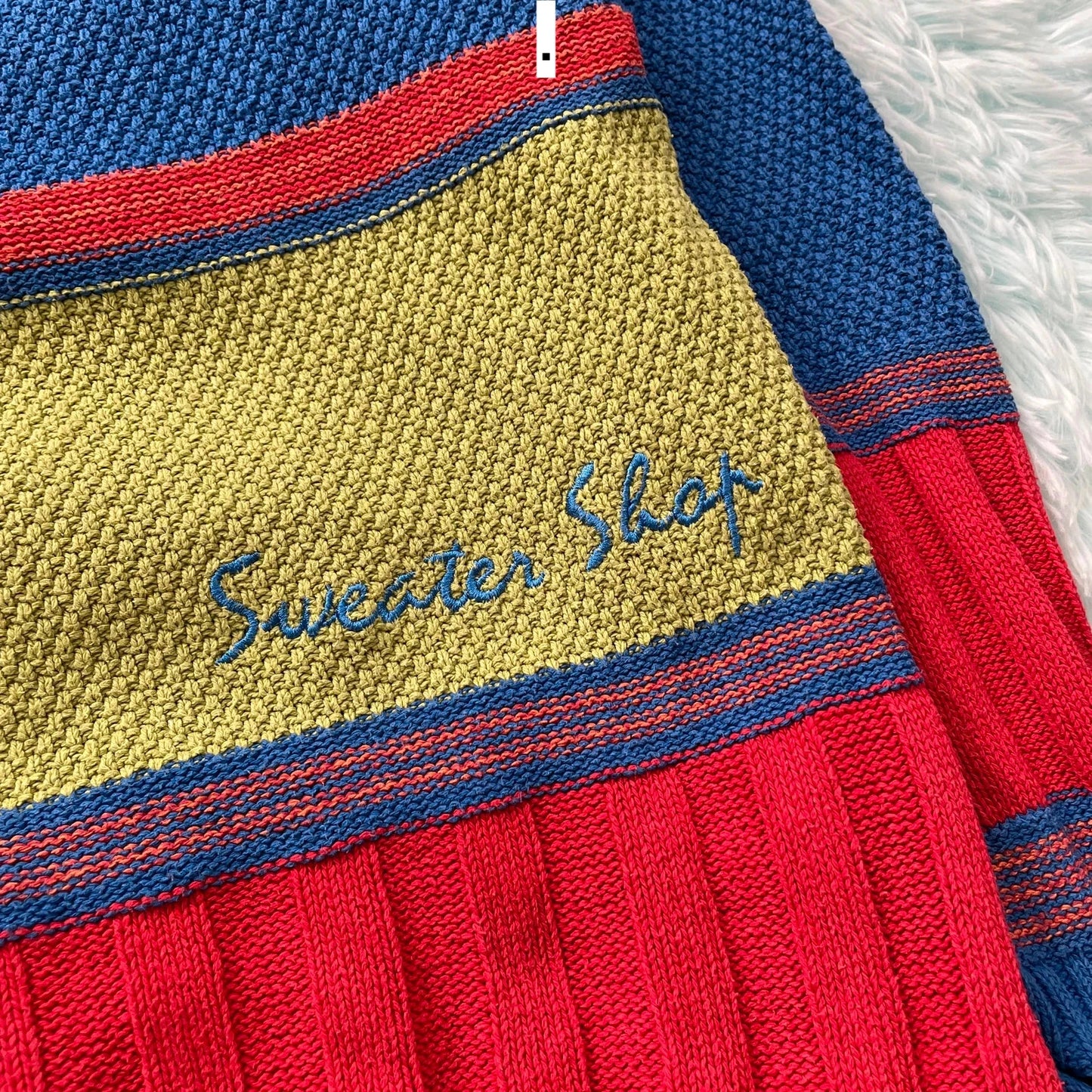 Vintage 90s Blue & Green Sweater Shop Knitted Jumper - Large
