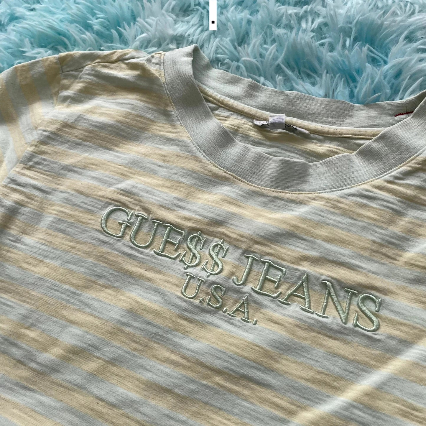Yellow & Blue Striped Guess A$AP Rocky Cropped T Shirt - XS