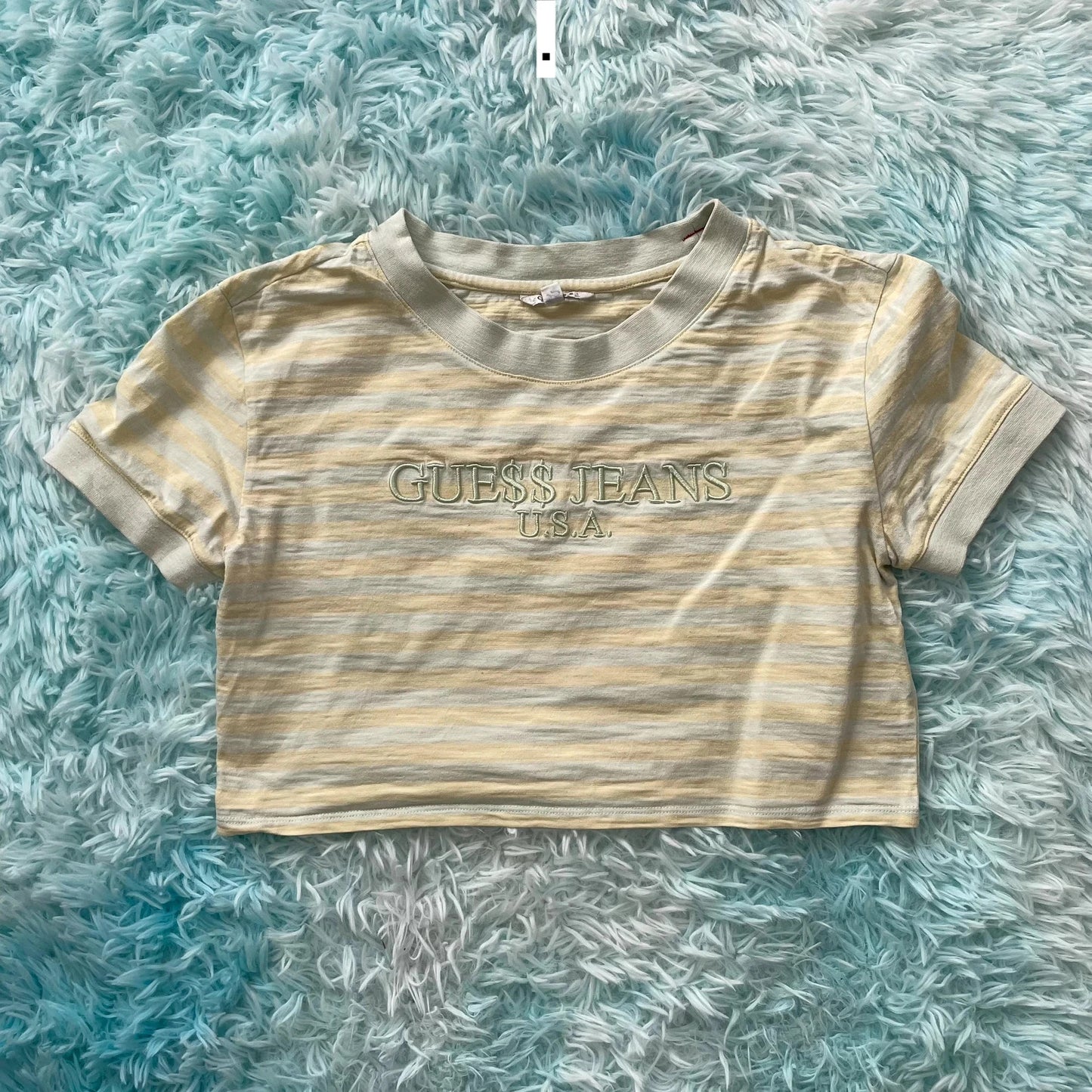 Yellow & Blue Striped Guess A$AP Rocky Cropped T Shirt - XS