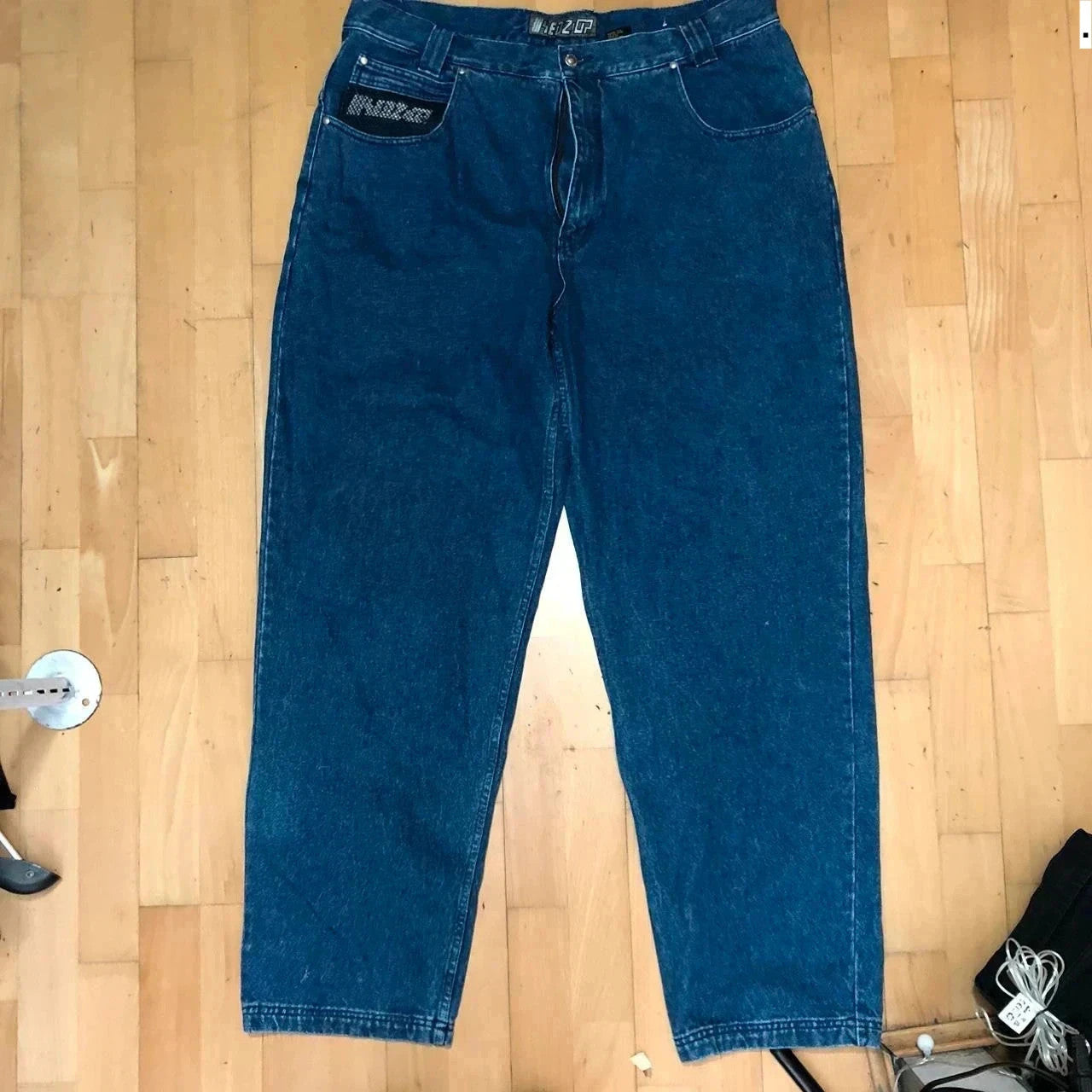 Vintage 90s Baggy Hip Hop Jeans Wide Leg Embroidered - 42W 32L