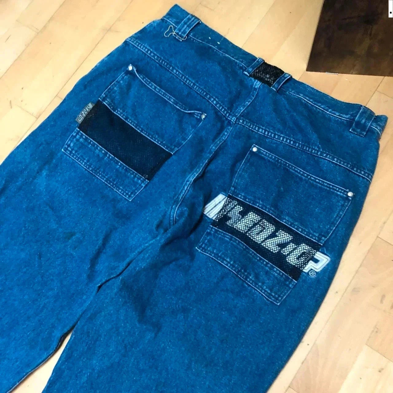 Vintage 90s Baggy Hip Hop Jeans Wide Leg Embroidered - 42W 32L