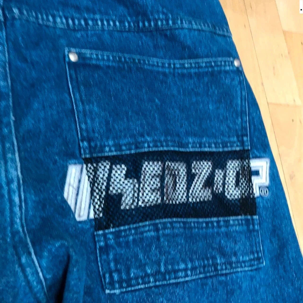Vintage 90s Baggy Hip Hop Jeans Wide Leg Embroidered - 42W 32L