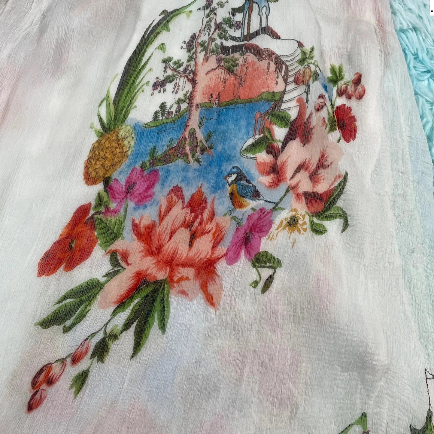 Vintage 90s white Patterned Silk Summer Dress