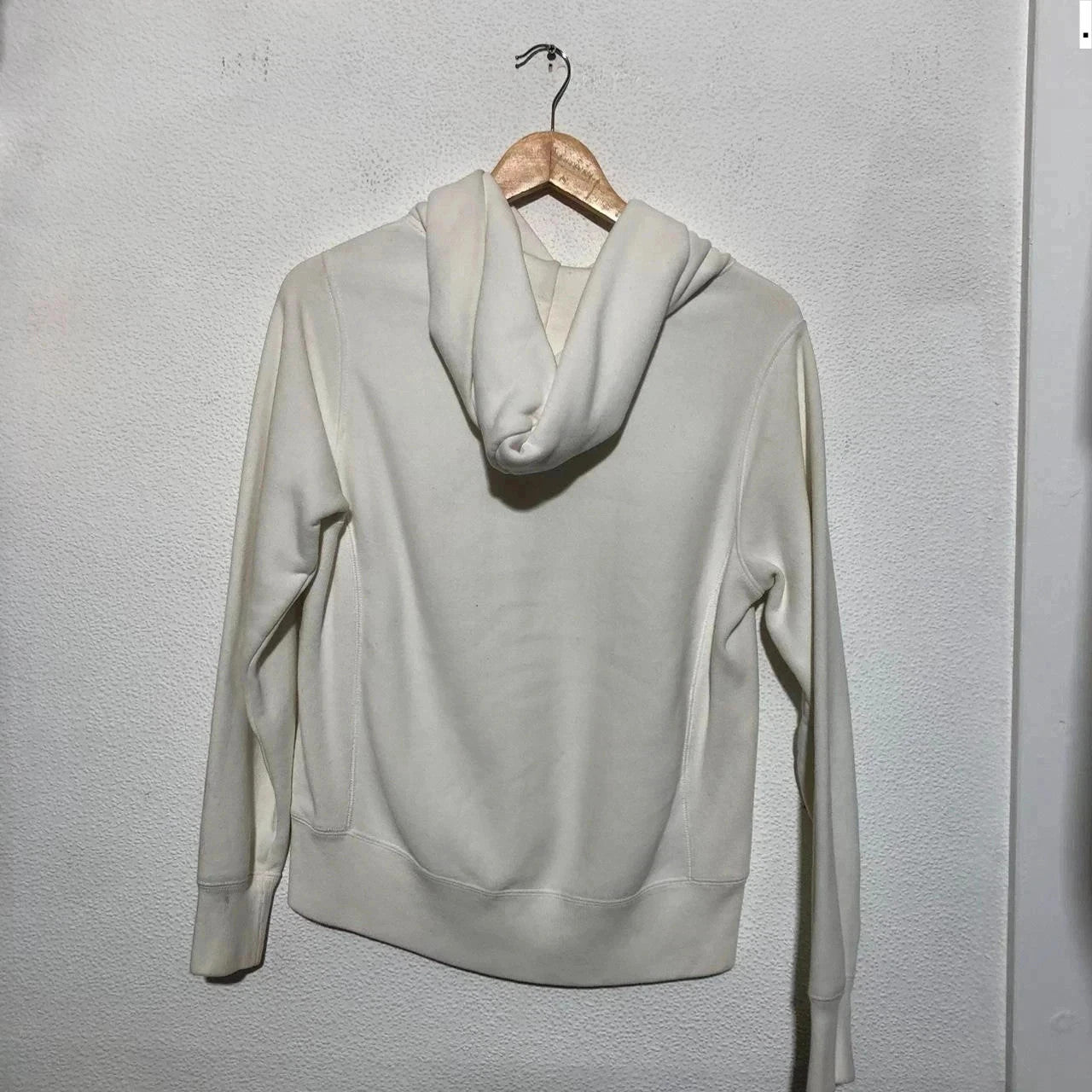 Vintage White Champion Hoodie Triple Spellout Reverse Weave - Small