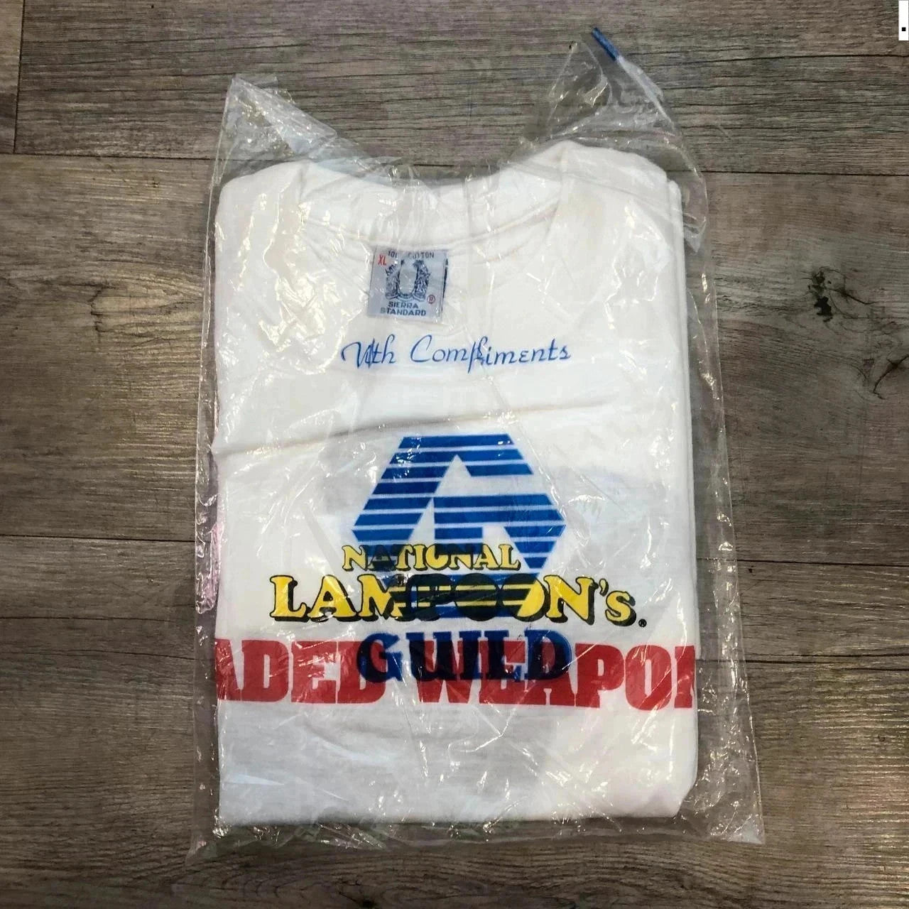 Vintage 90s White National Lampoon's Loaded Weapon Movie Promo T Shirt - XL