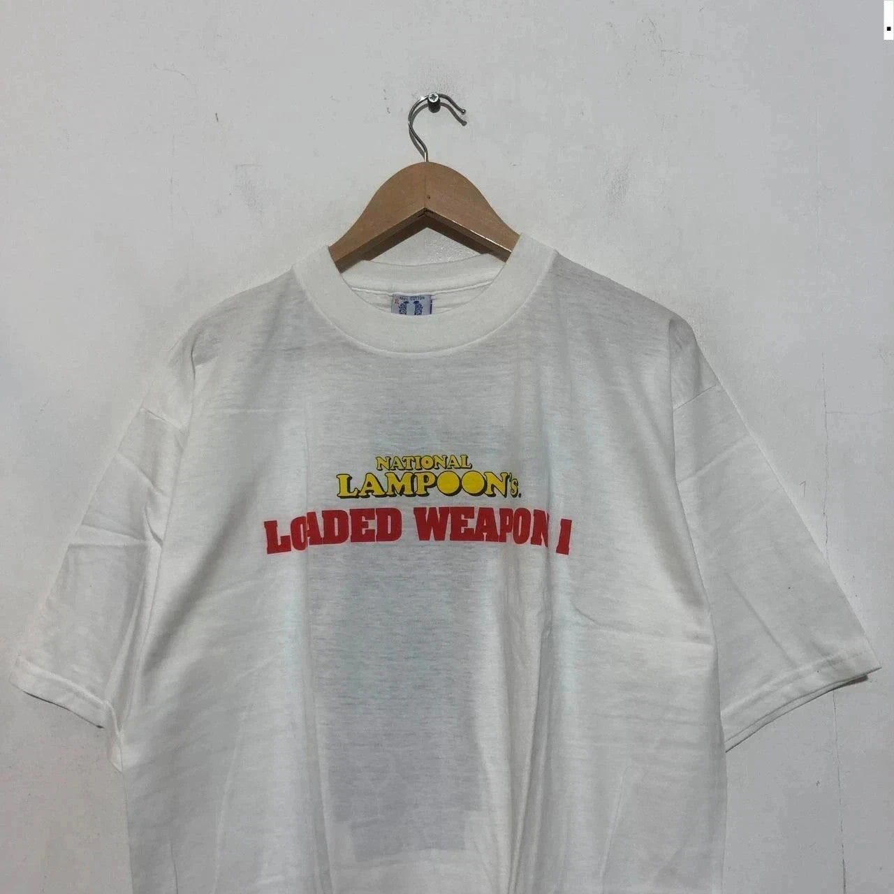 Vintage 90s White National Lampoon's Loaded Weapon Movie Promo T Shirt - XL
