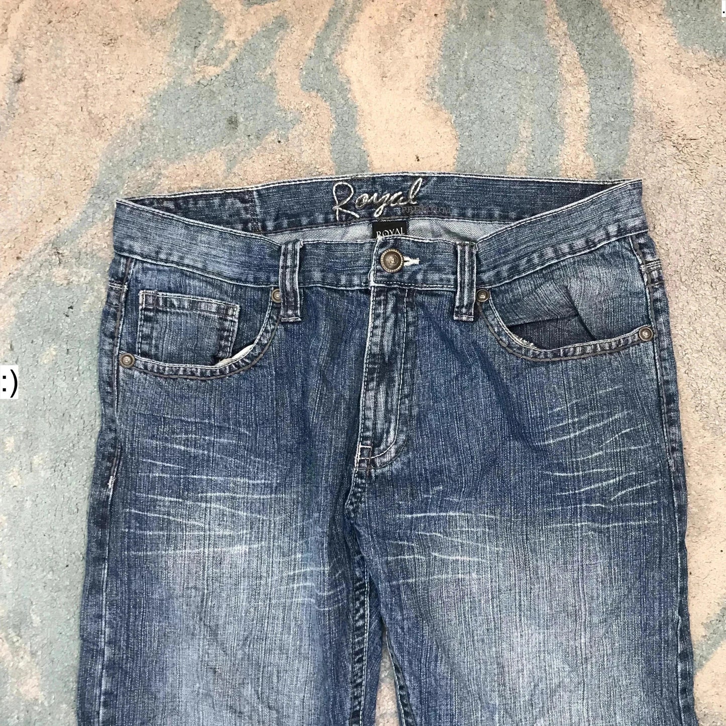 Vintage 00s Blue Baggy Hip Hop Embroidered Jeans Straight Leg - 36W 32L