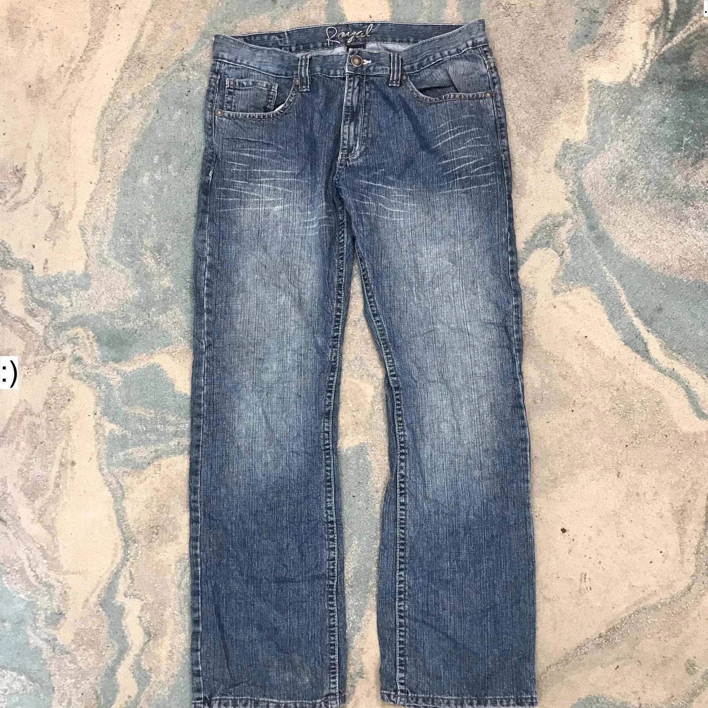 Vintage 00s Blue Baggy Hip Hop Embroidered Jeans Straight Leg - 36W 32L