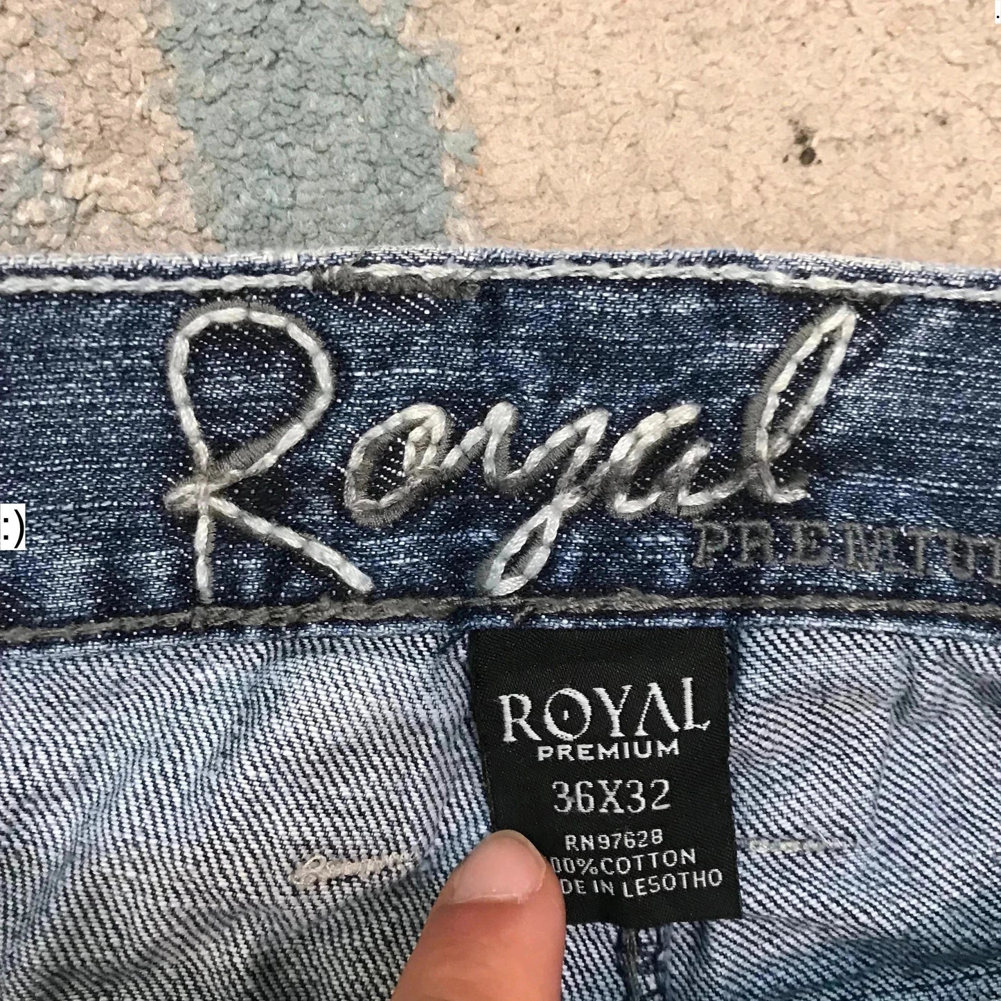 Vintage 00s Blue Baggy Hip Hop Embroidered Jeans Straight Leg - 36W 32L