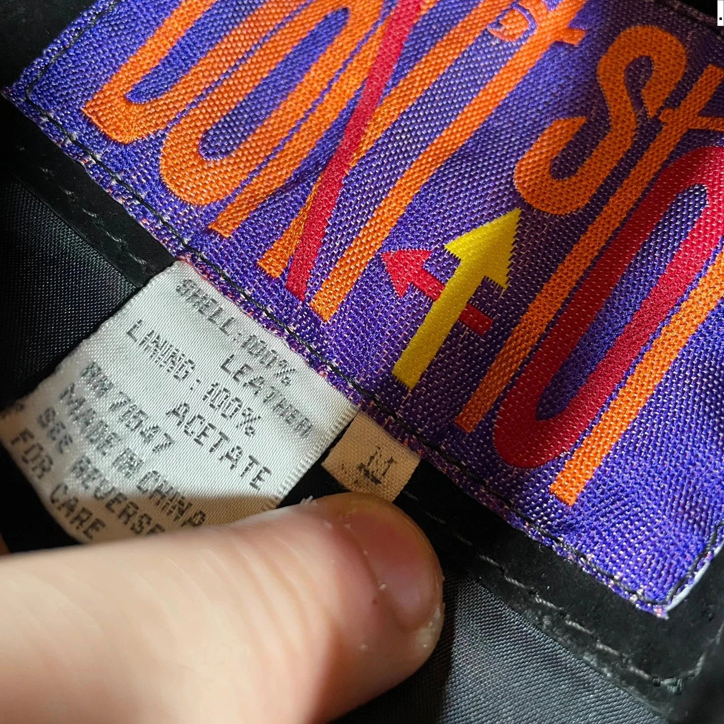 Vintage 80s Multicoloured Leather Bomber Jacket - Medium