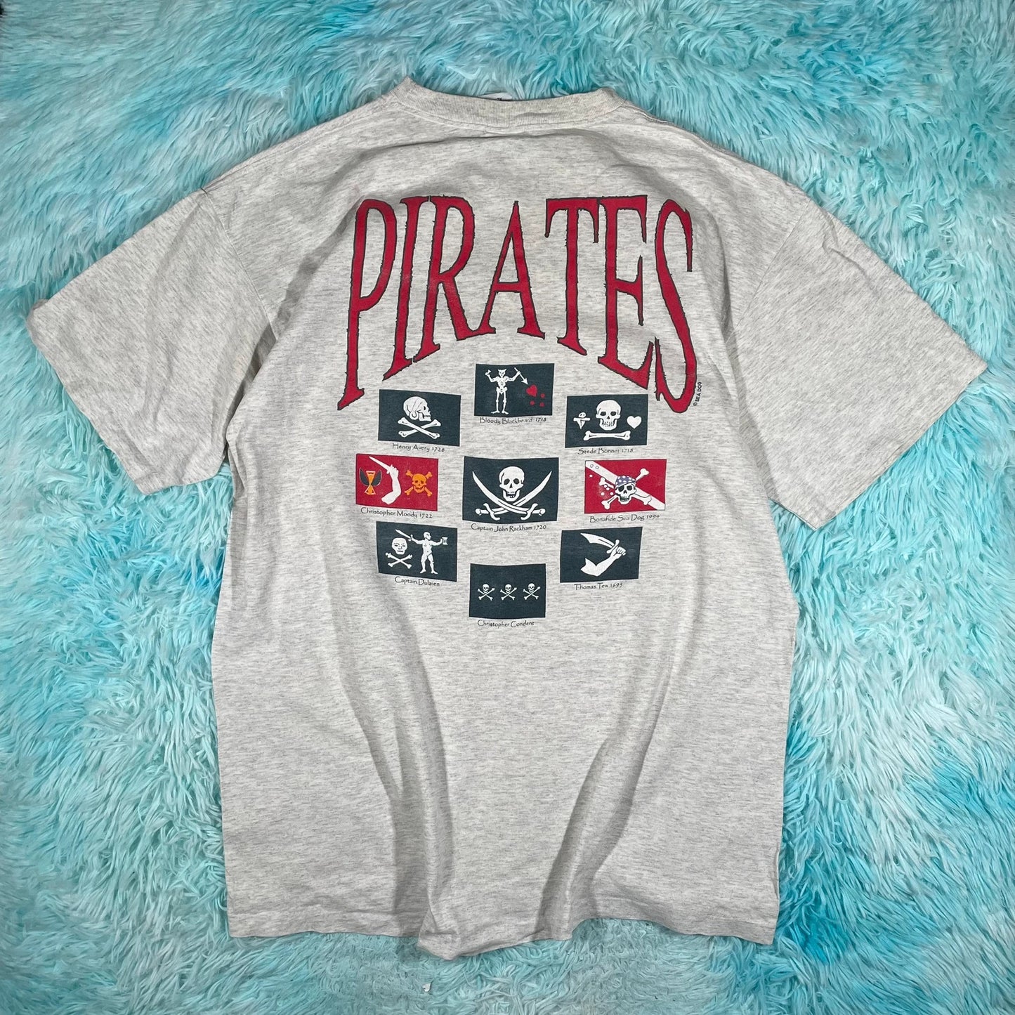 Vintage 90s Grey Pirate Graphic T Shirt - XL