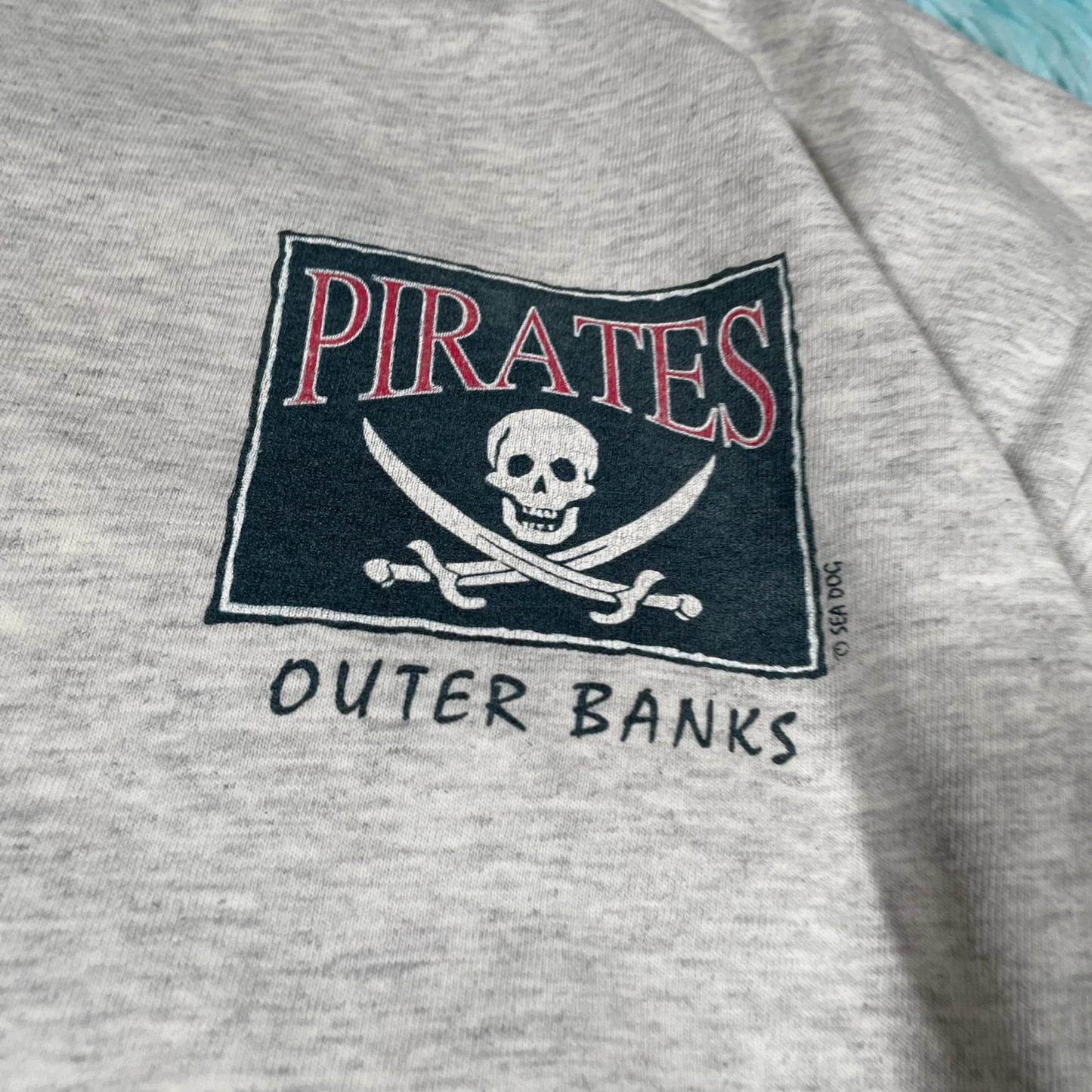 Vintage 90s Grey Pirate Graphic T Shirt - XL
