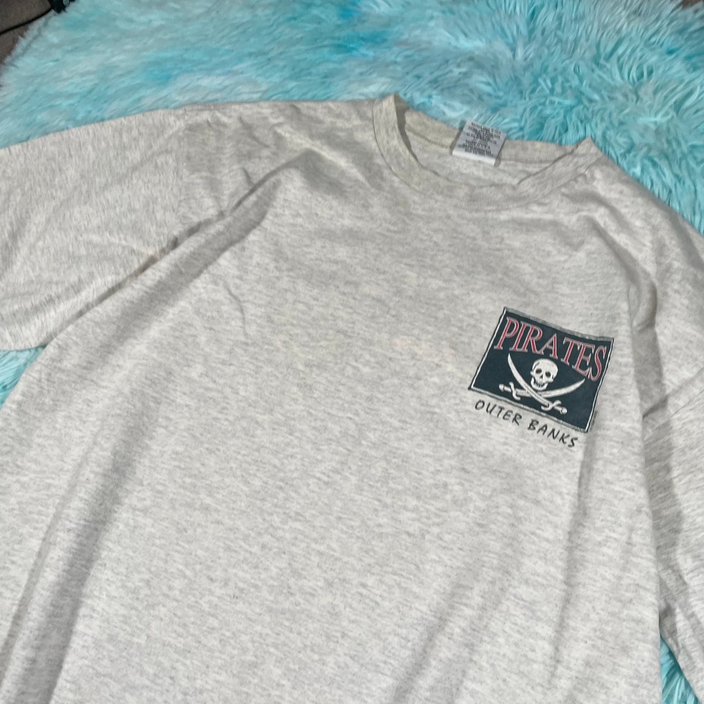 Vintage 90s Grey Pirate Graphic T Shirt - XL
