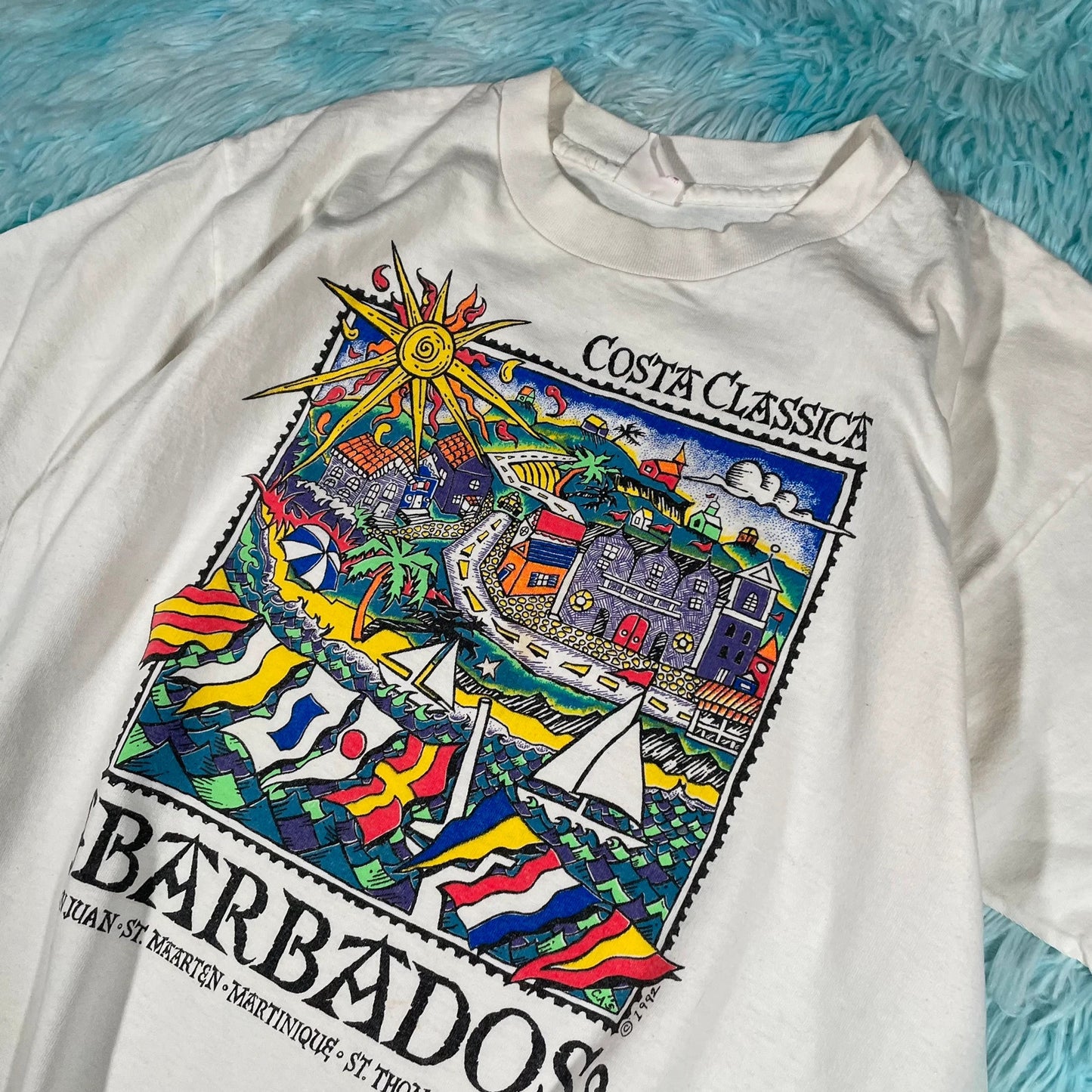 Vintage 90s White Barbados Sailing Graphic T Shirt -Large